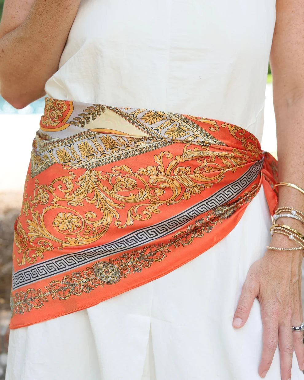 Caroline Hill: Mylah Medallion Print Scarf Orange