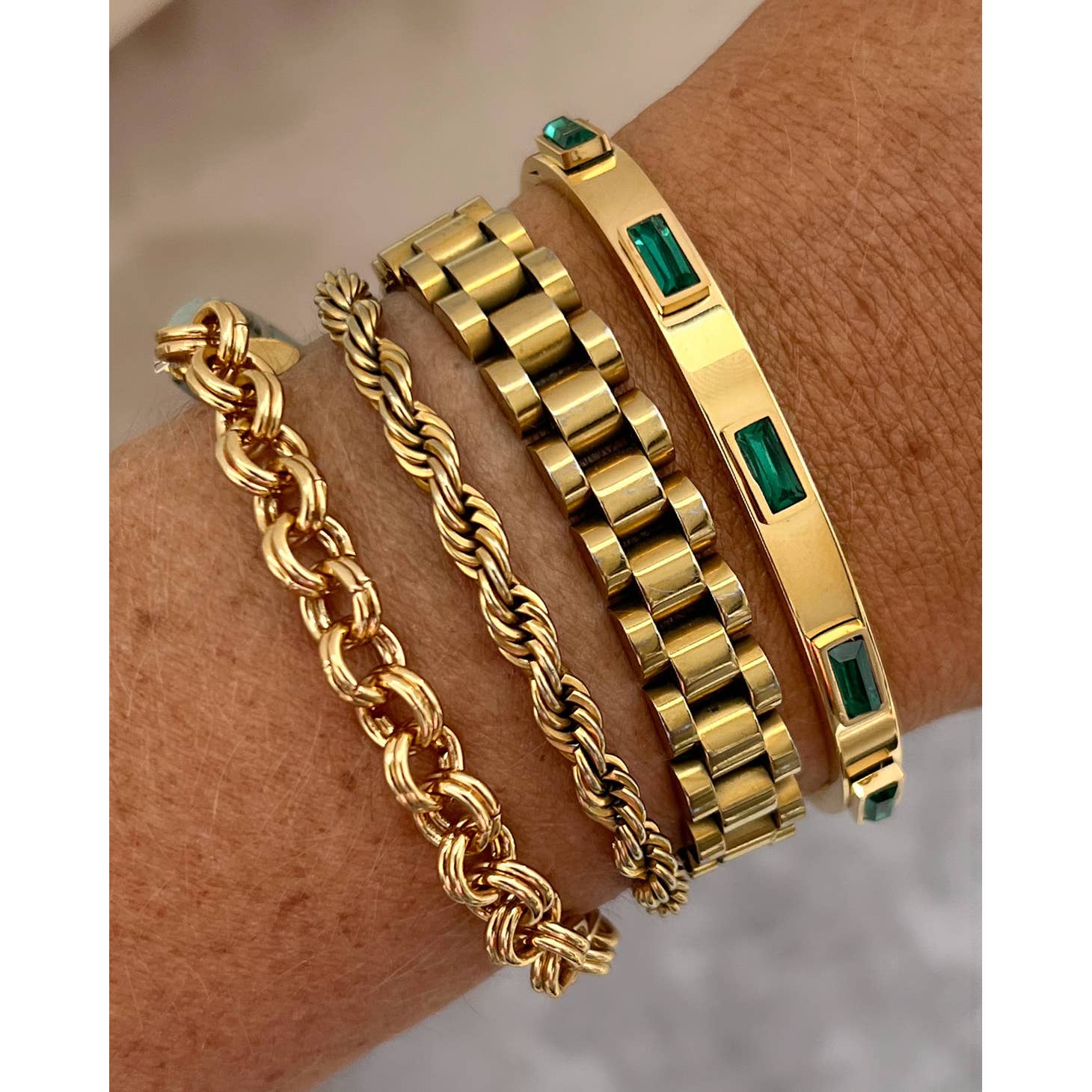 Beljoy: Belinda Gold Emerald Jewel Bracelet