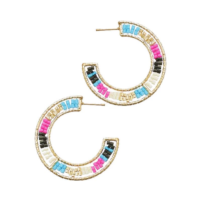 Pierce + Hide: Black/Pink Beaded Double Hoop Earrings