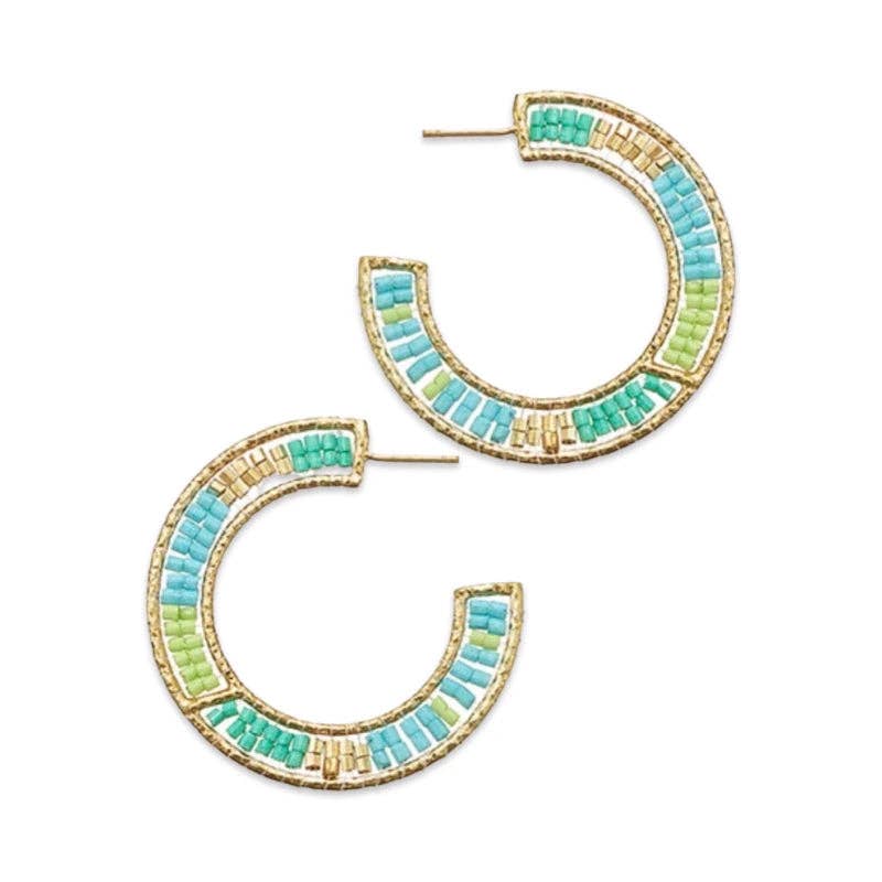 Pierce + Hide: Green Beaded Double Hoop Earrings