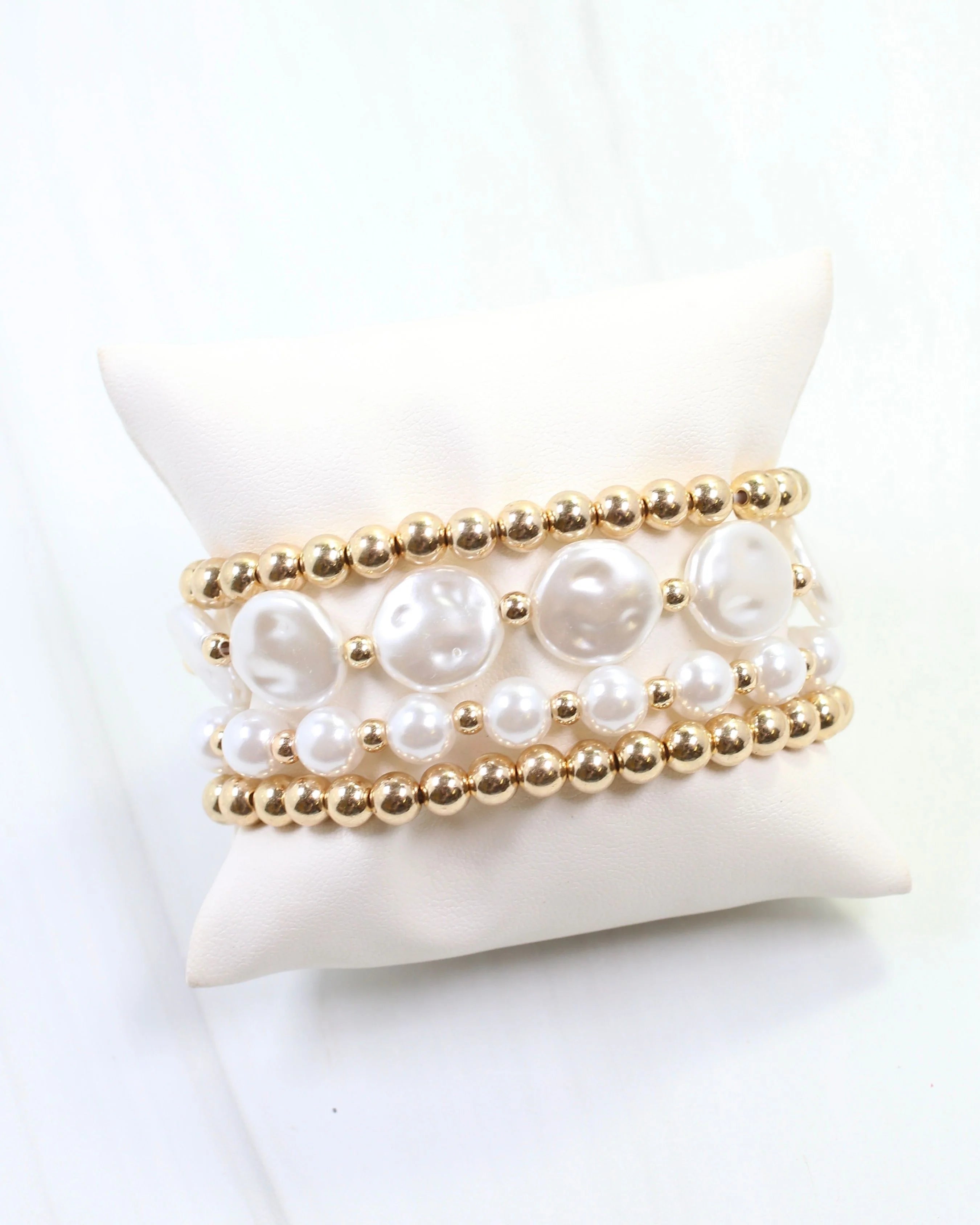 Caroline Hill: Cameron Pearl Gold Beaded Bracelet Set