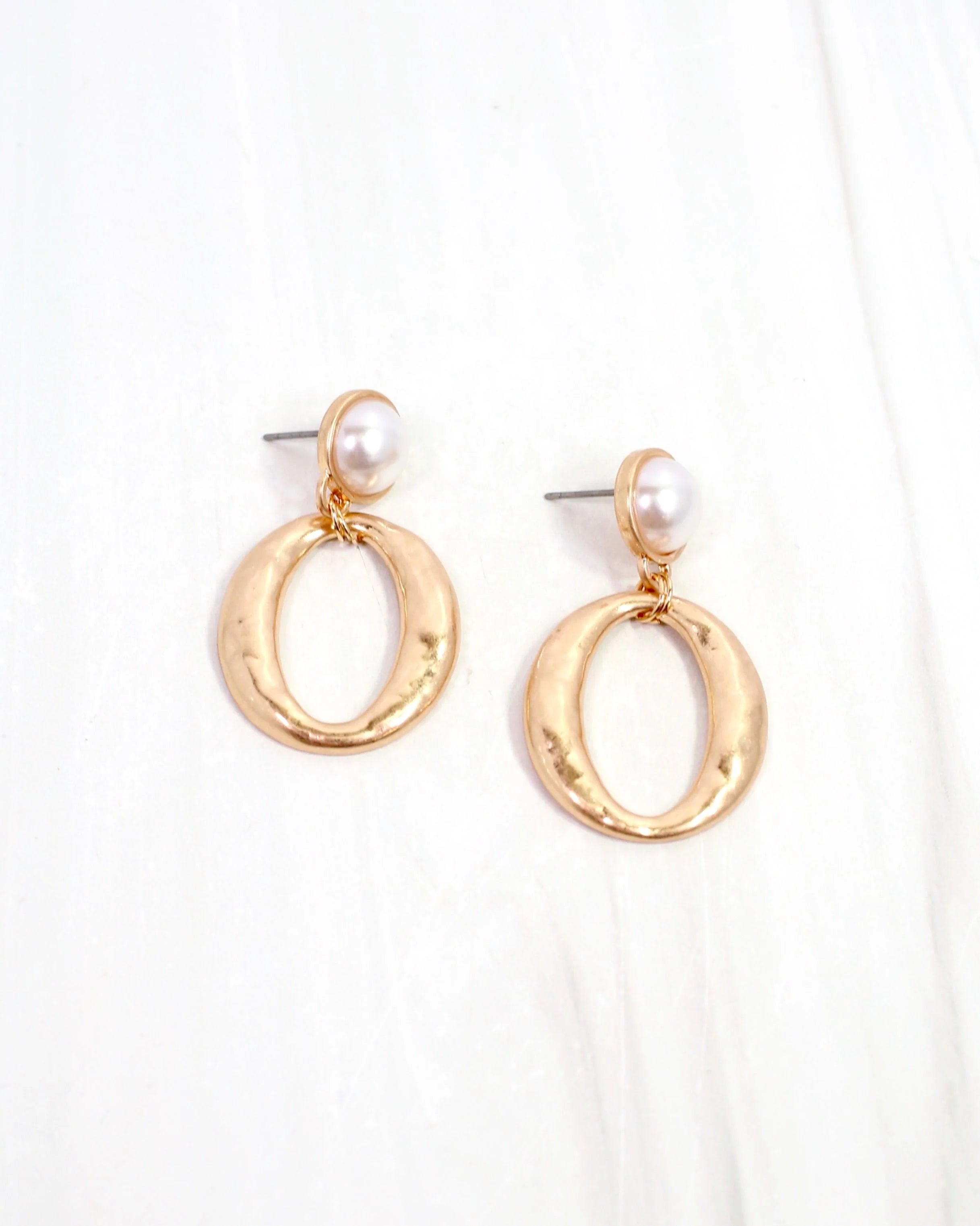 Caroline Hill: Junee Pearl Circle Drop Earring Worn Gold