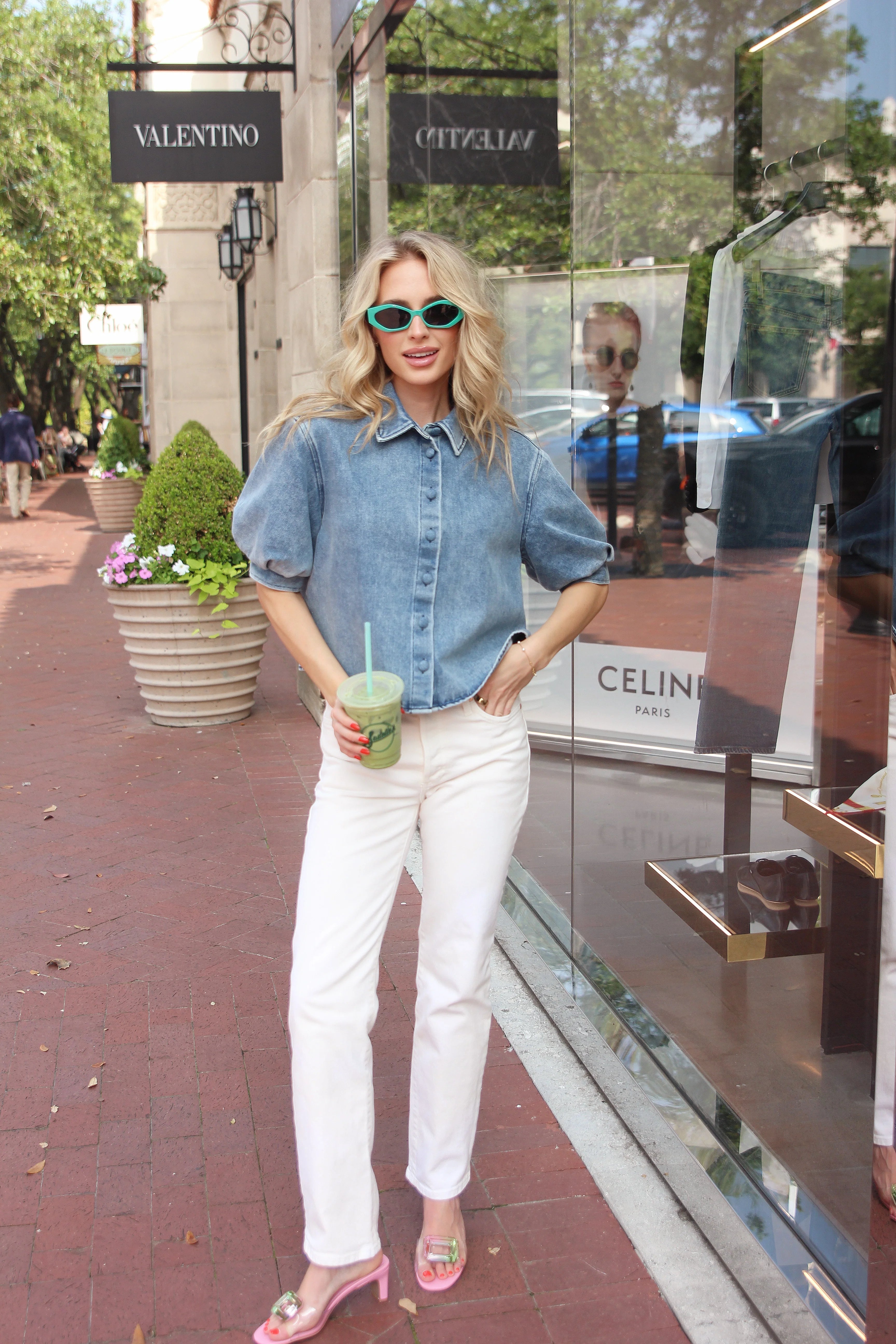 Karlie: Denim Button puff Sleeve Top