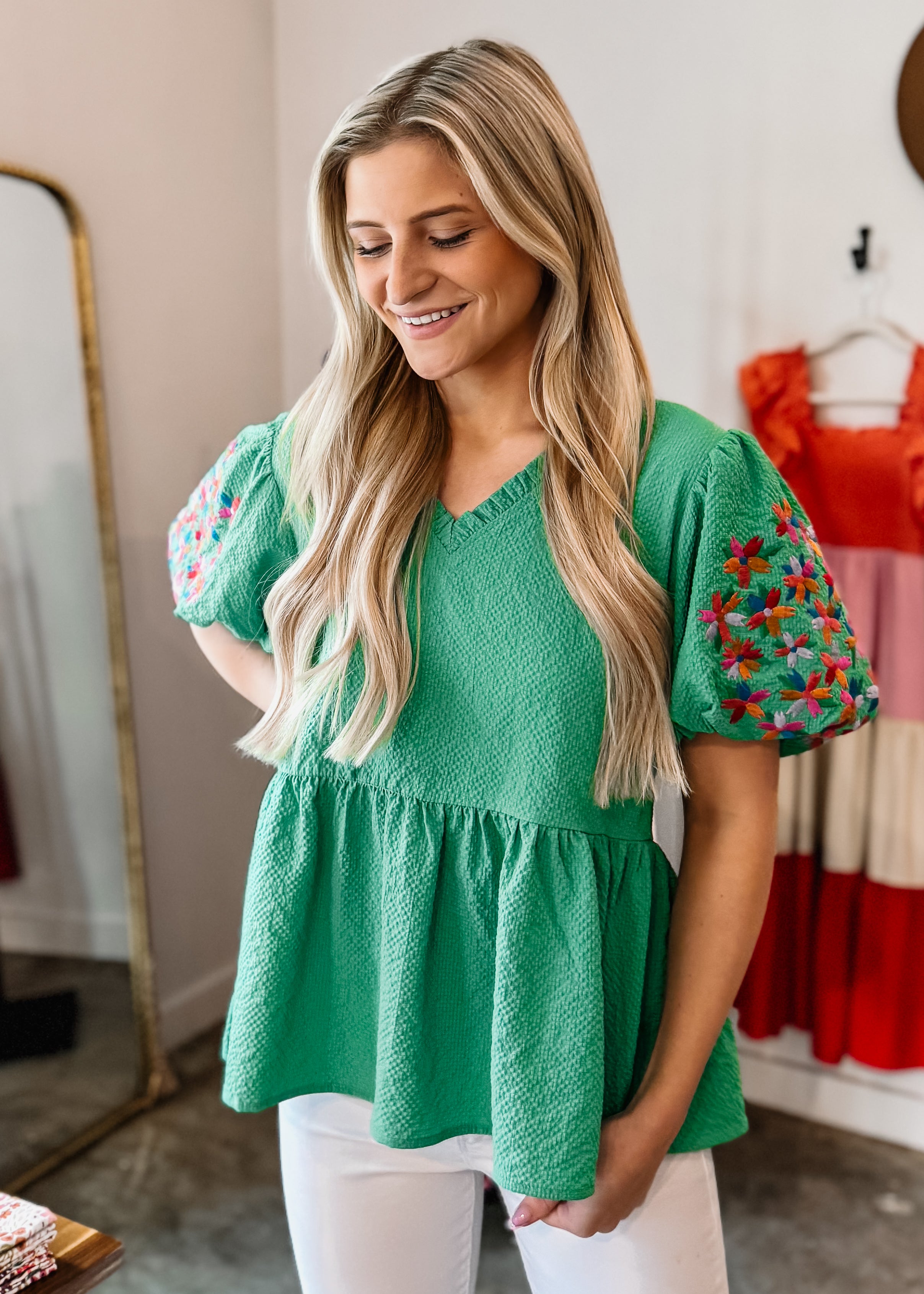 Fields of Daisies Embroidered Sleeve Top