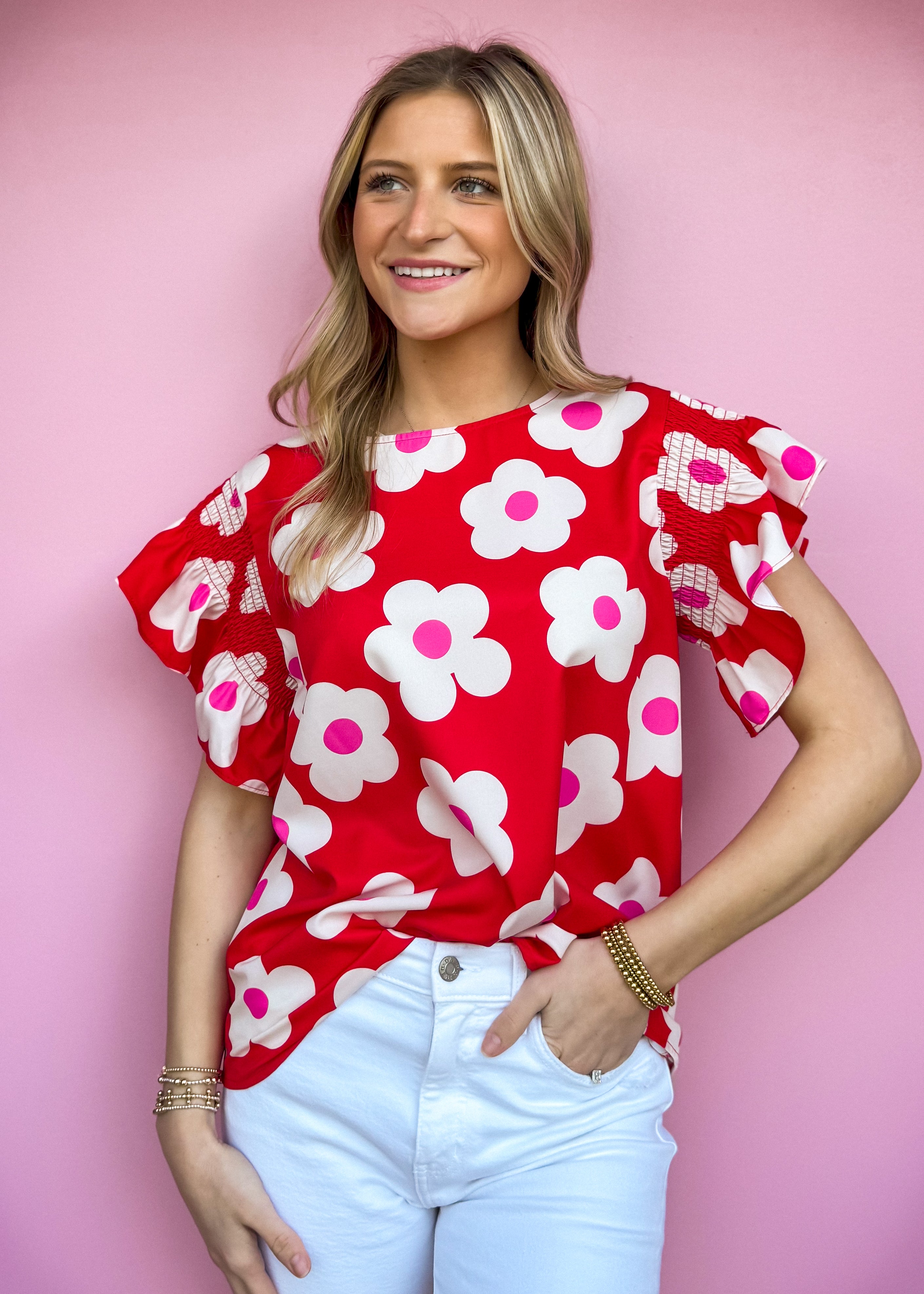 Meredith Red Floral Top