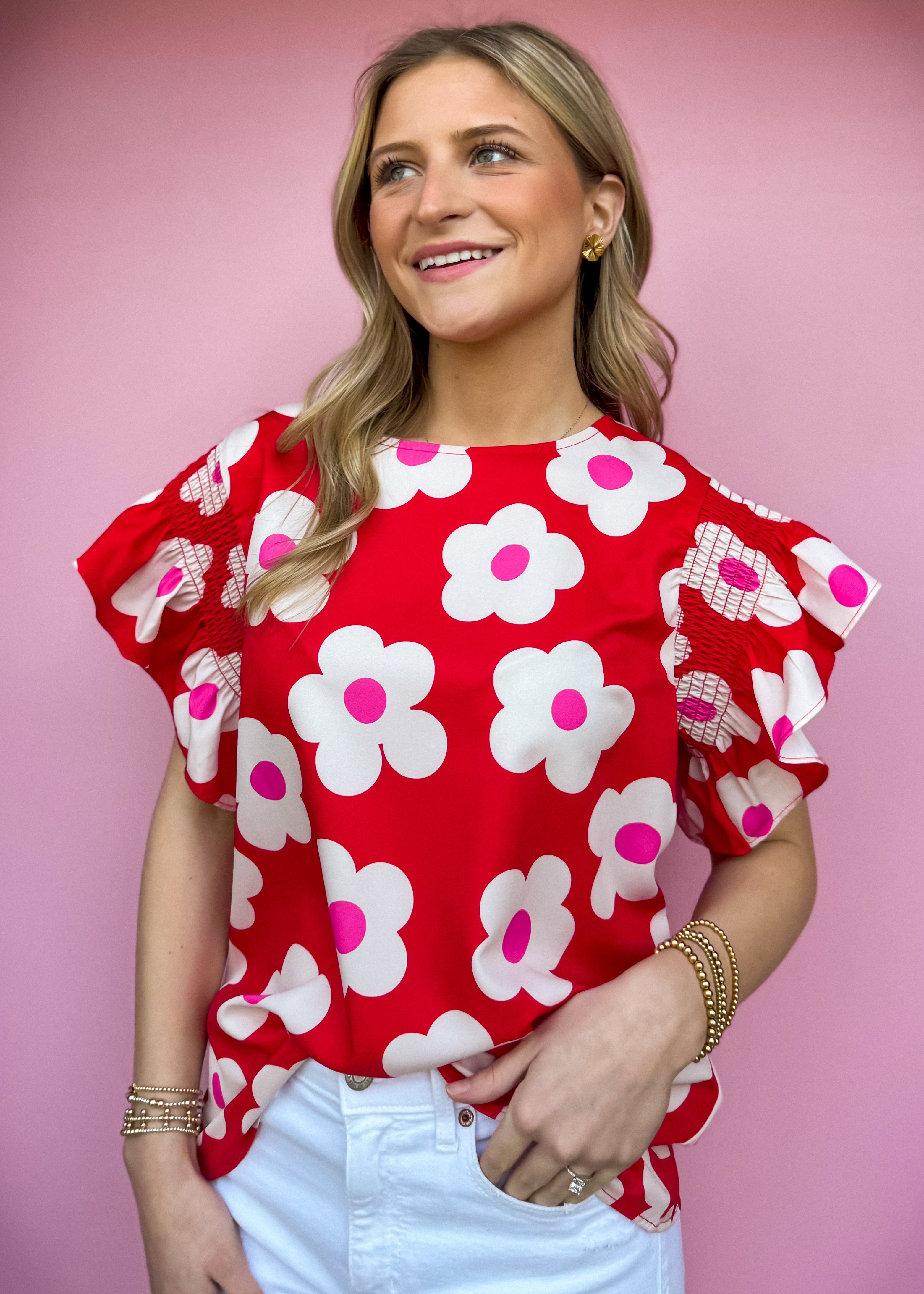 Meredith Red Floral Top