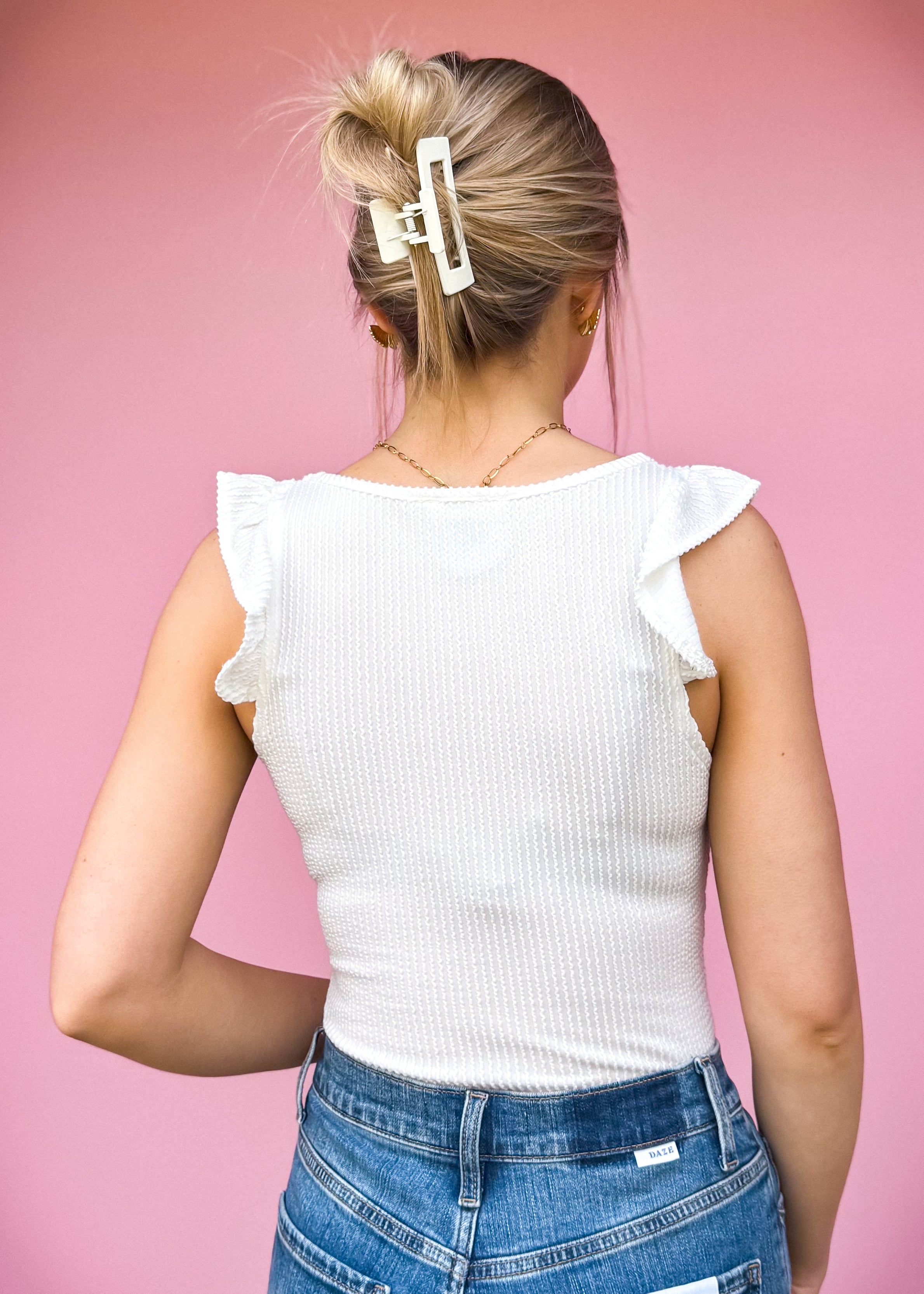 Textured Ribbed Bodysuit, Off White