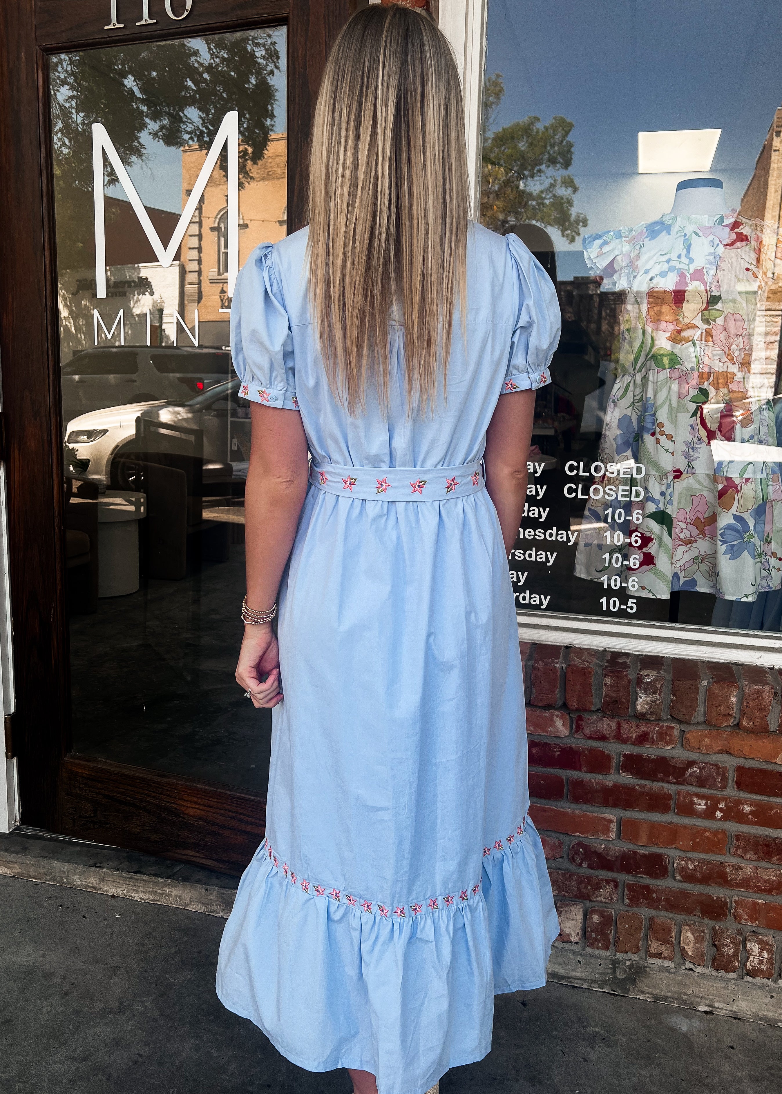 Eve Floral Embroidery Belted Midi Dress