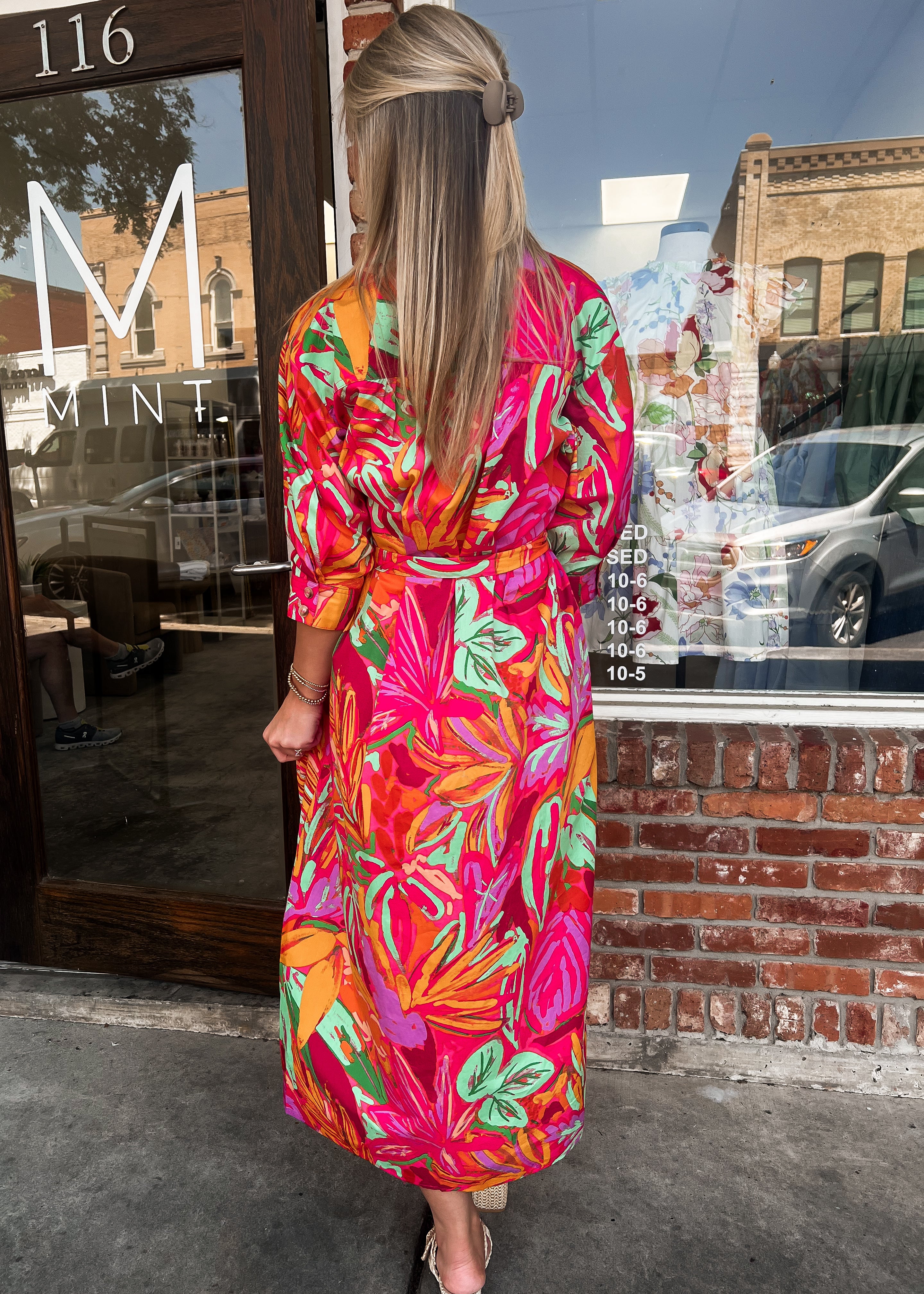 Karlie: Abstract Tropical Palm Shirt Dress