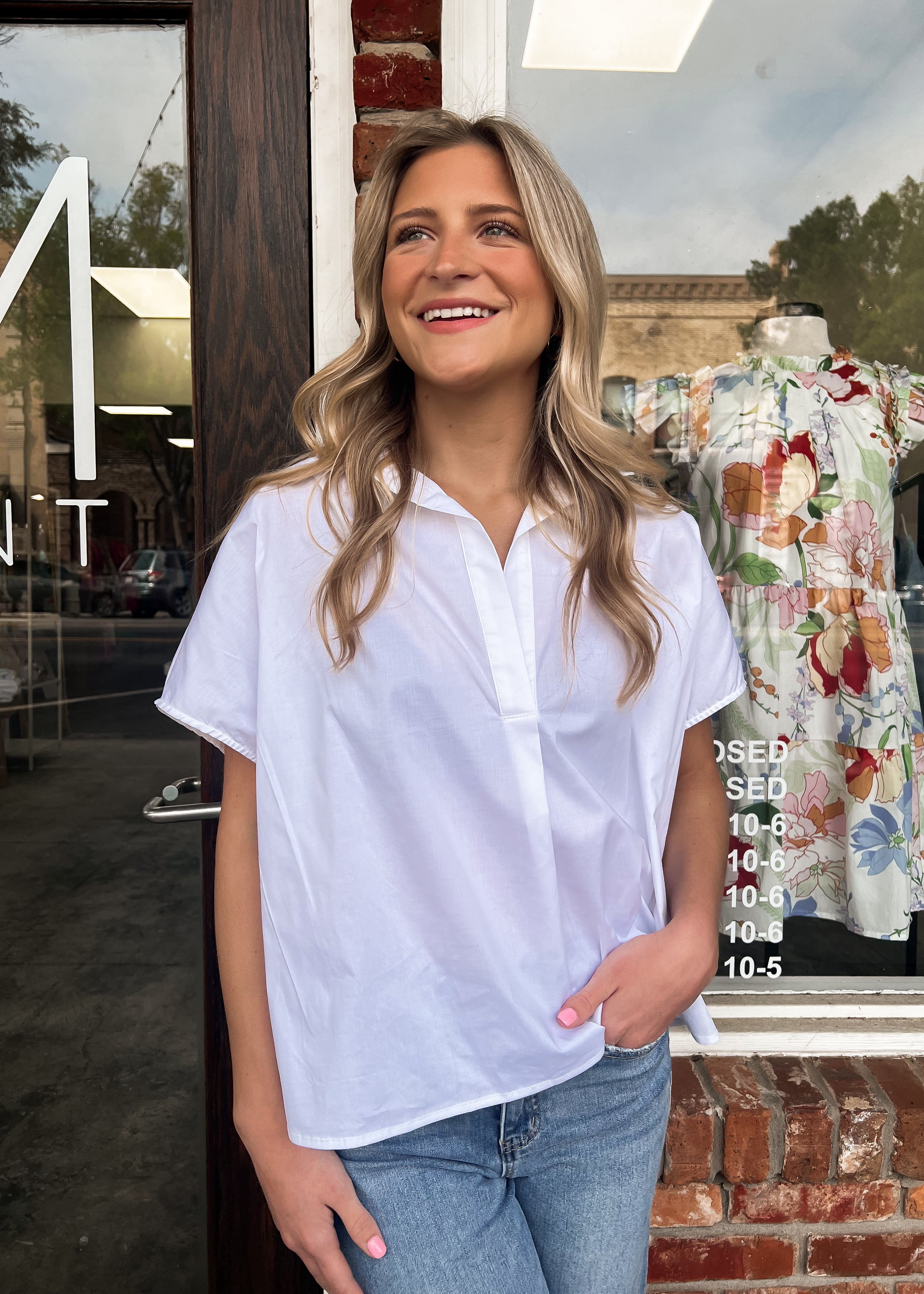 Karlie: White Poplin Collar Top