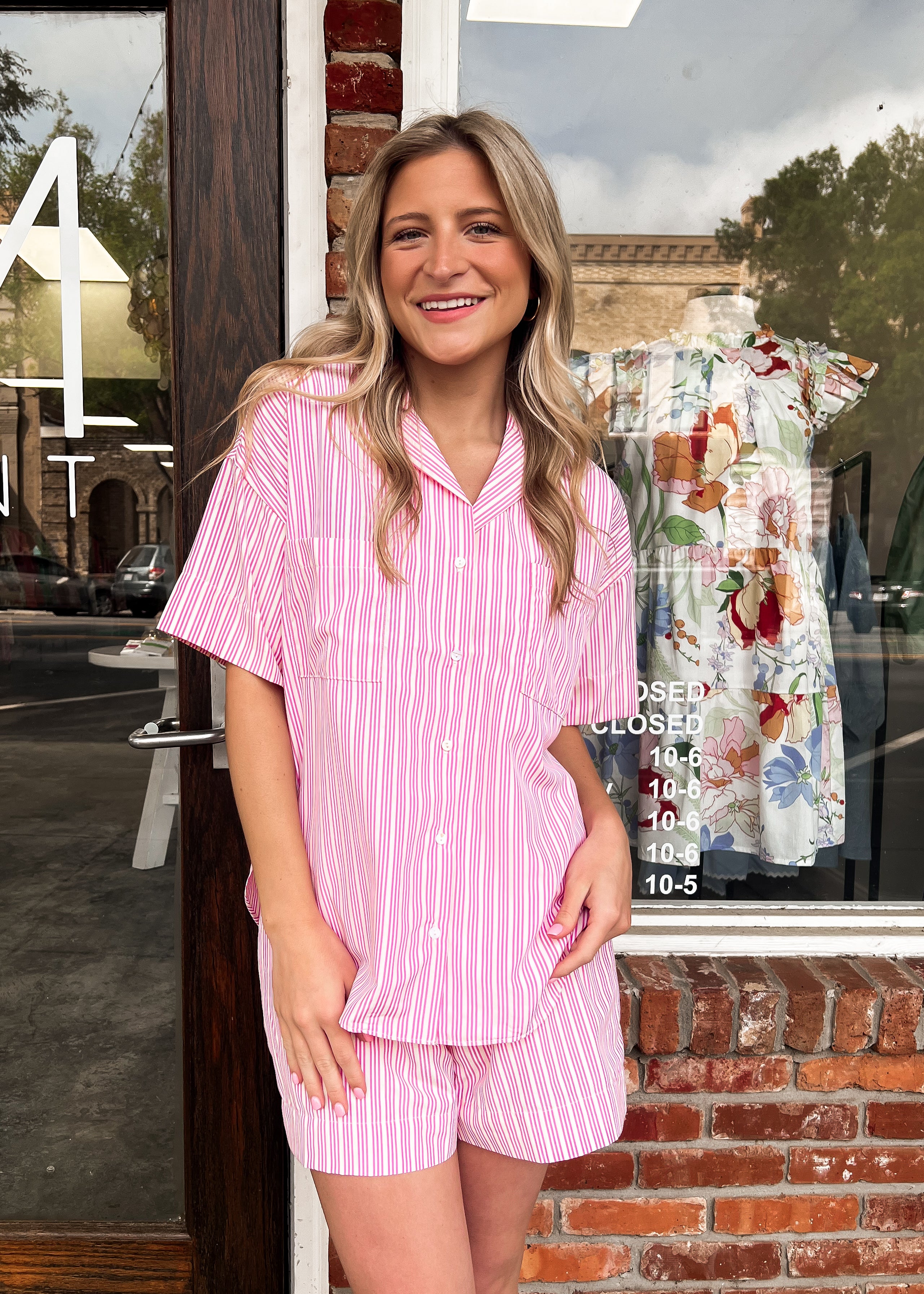 Karlie: Stripe Poplin Pocket Button Up Top