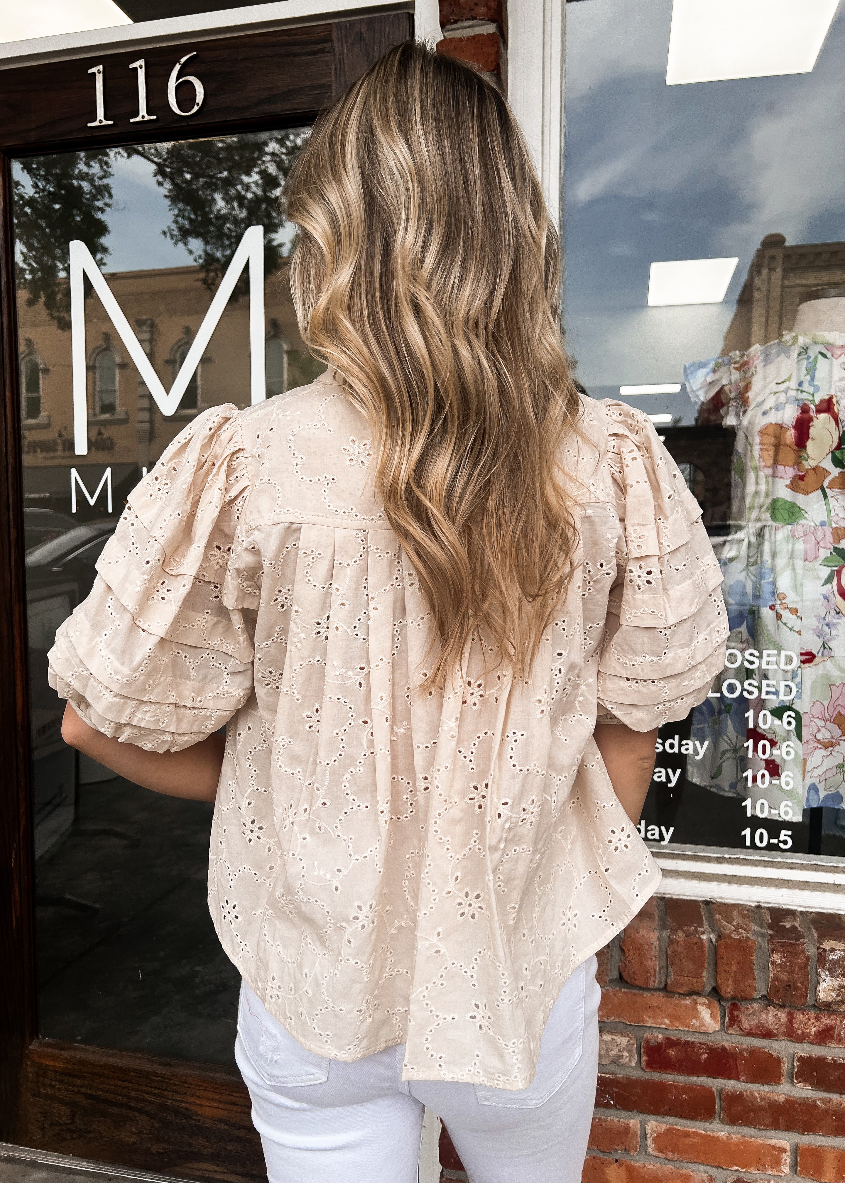 Karlie: Eyelit Button Top