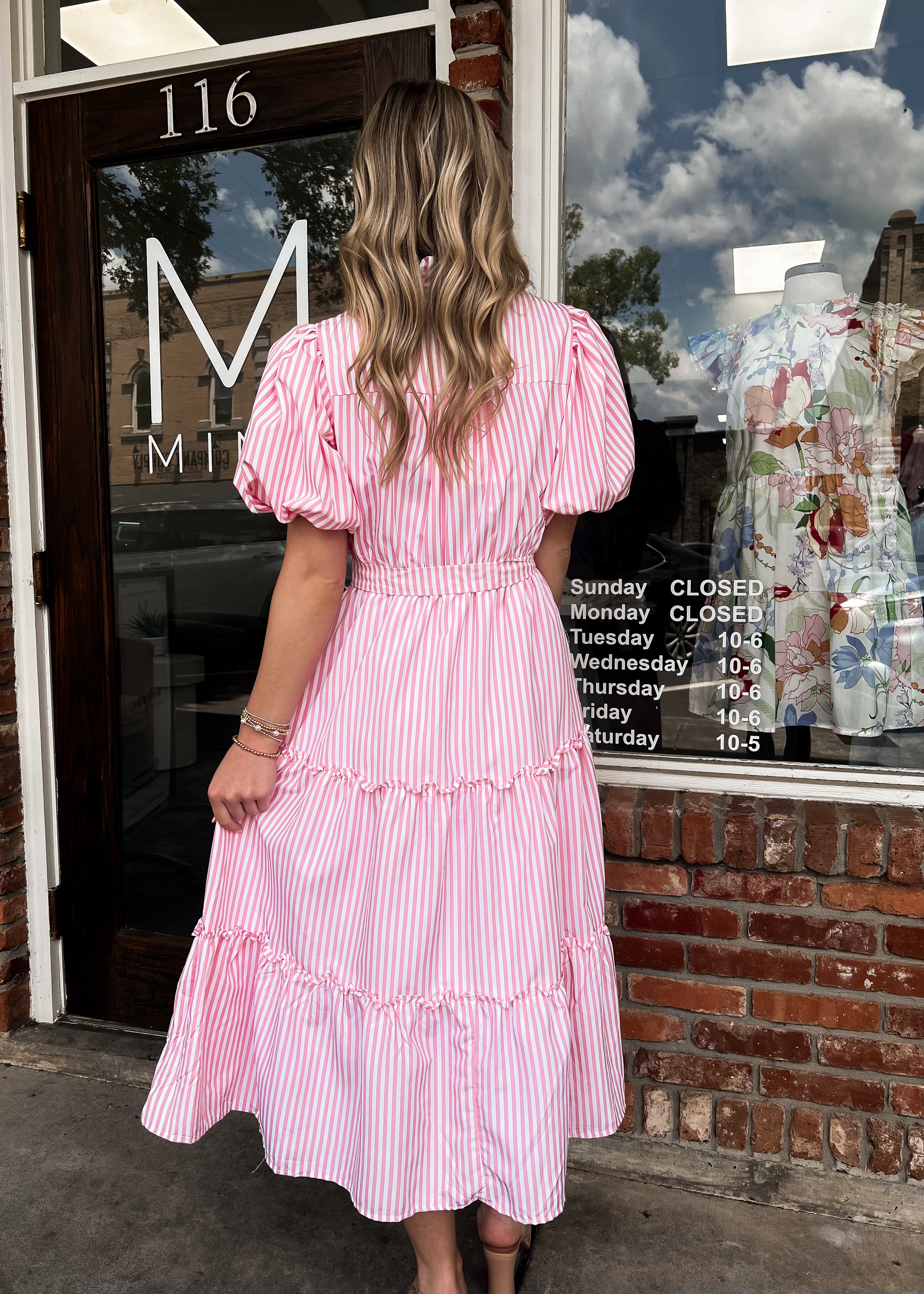 Bella Striped Ruffled Button Down Midi Dress