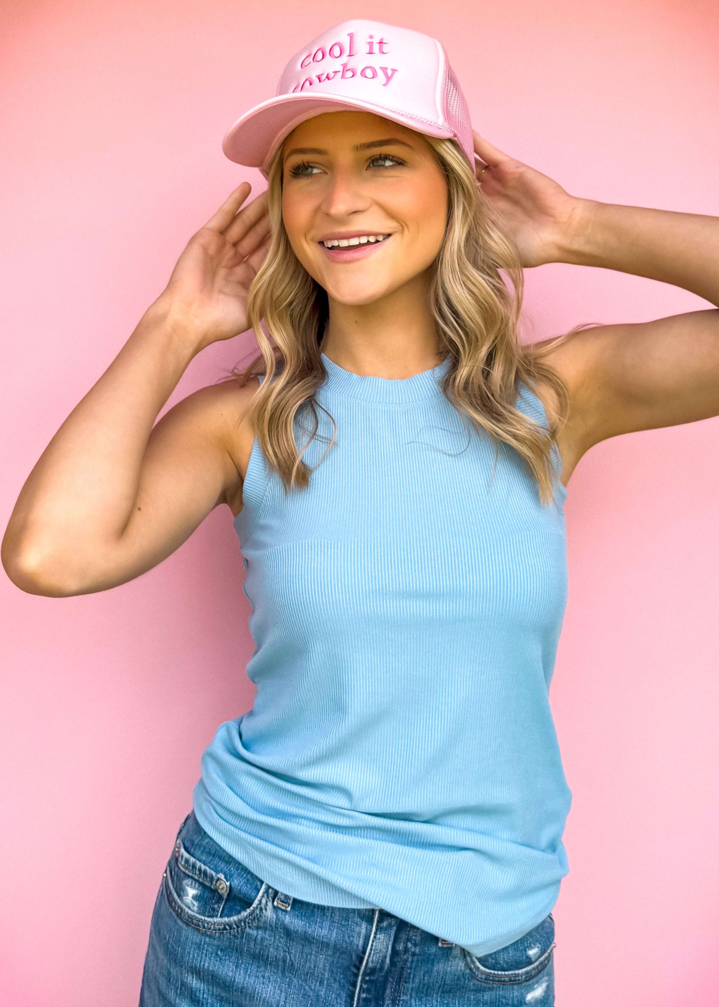 Another Love: Cleo Ribbed Crew Neck Tank, Dusty Blue