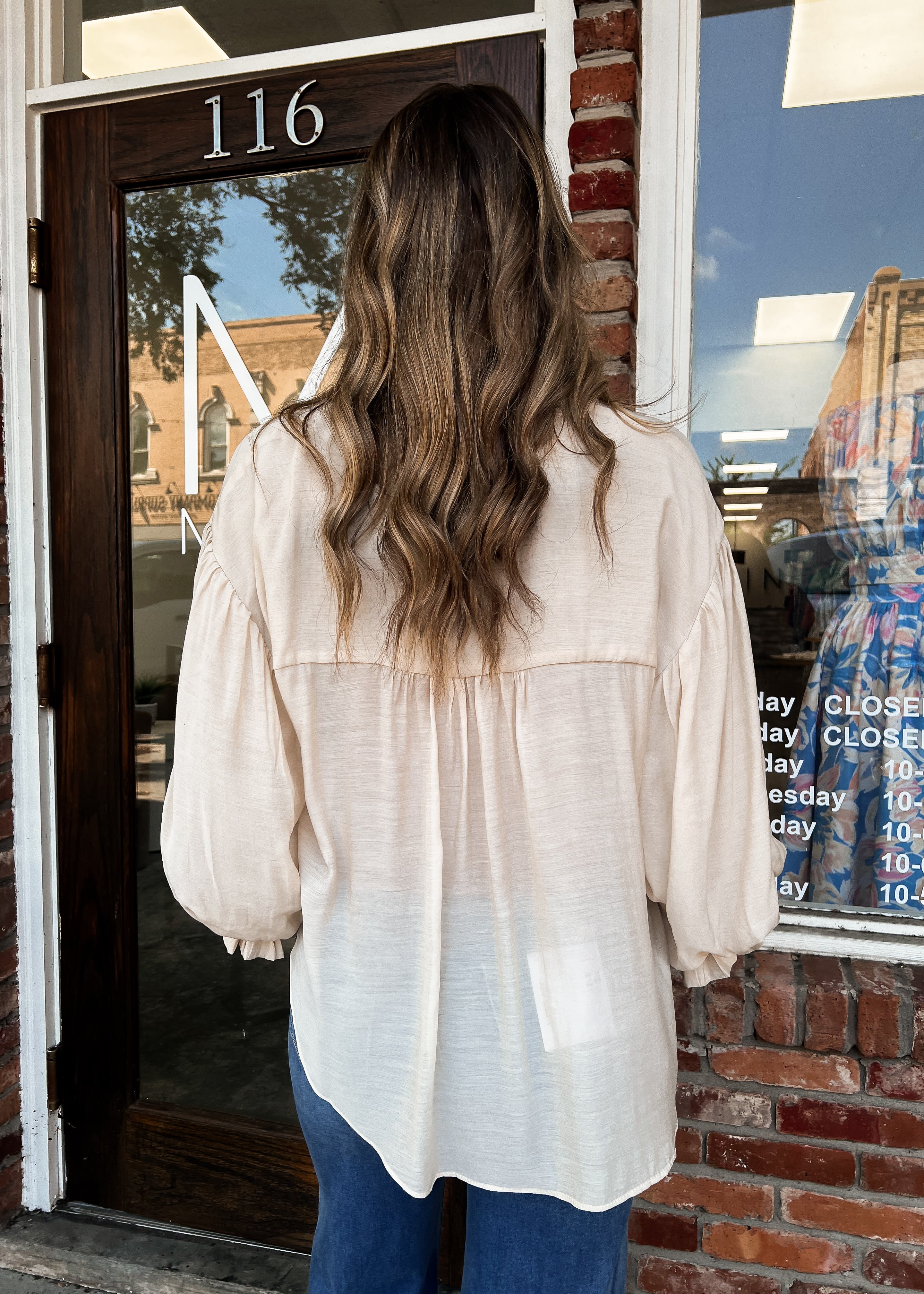 Rachel Puff Sleeve Button Top - Cream