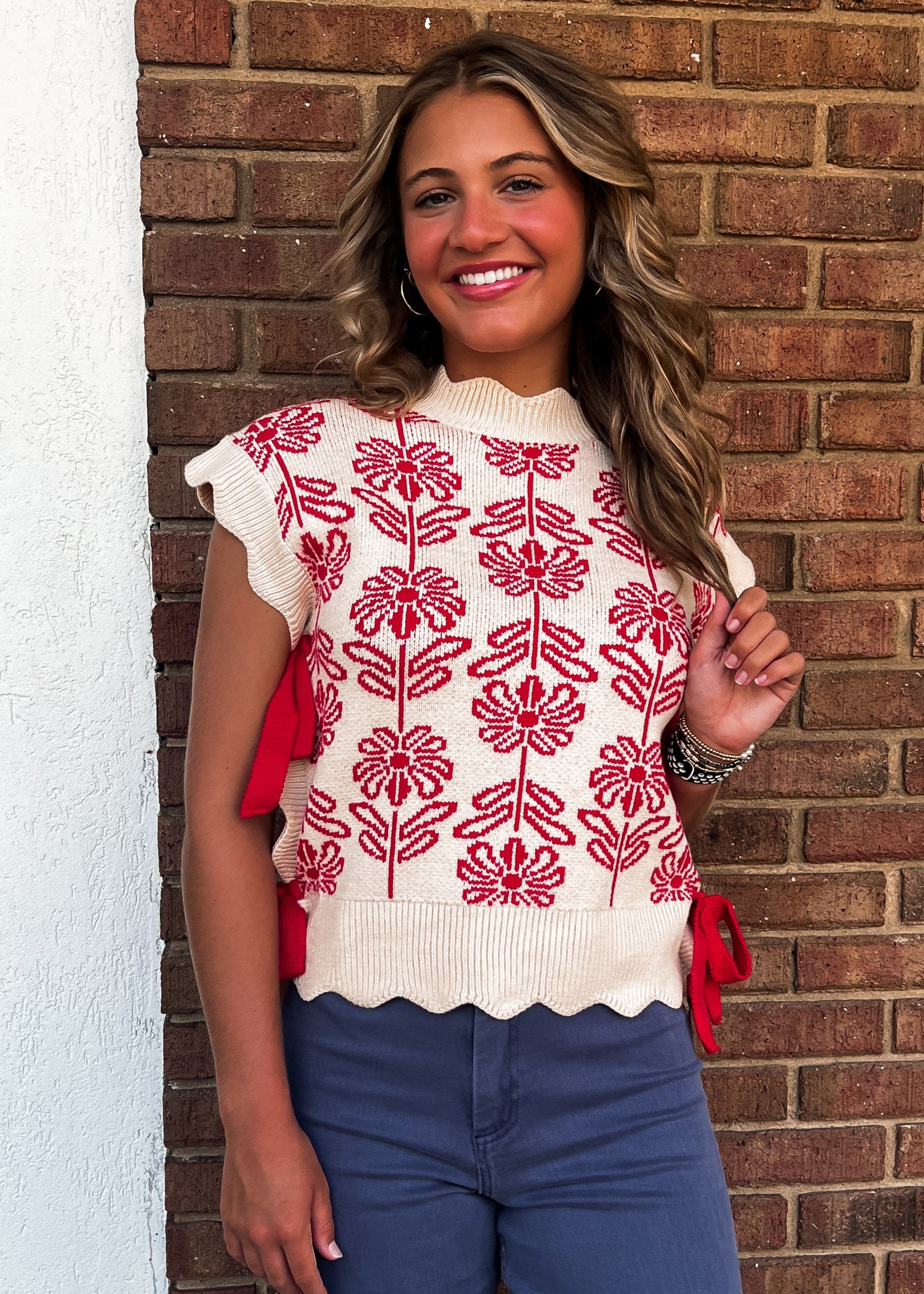 BEST SELLER: Red Scallop Edge Sweater