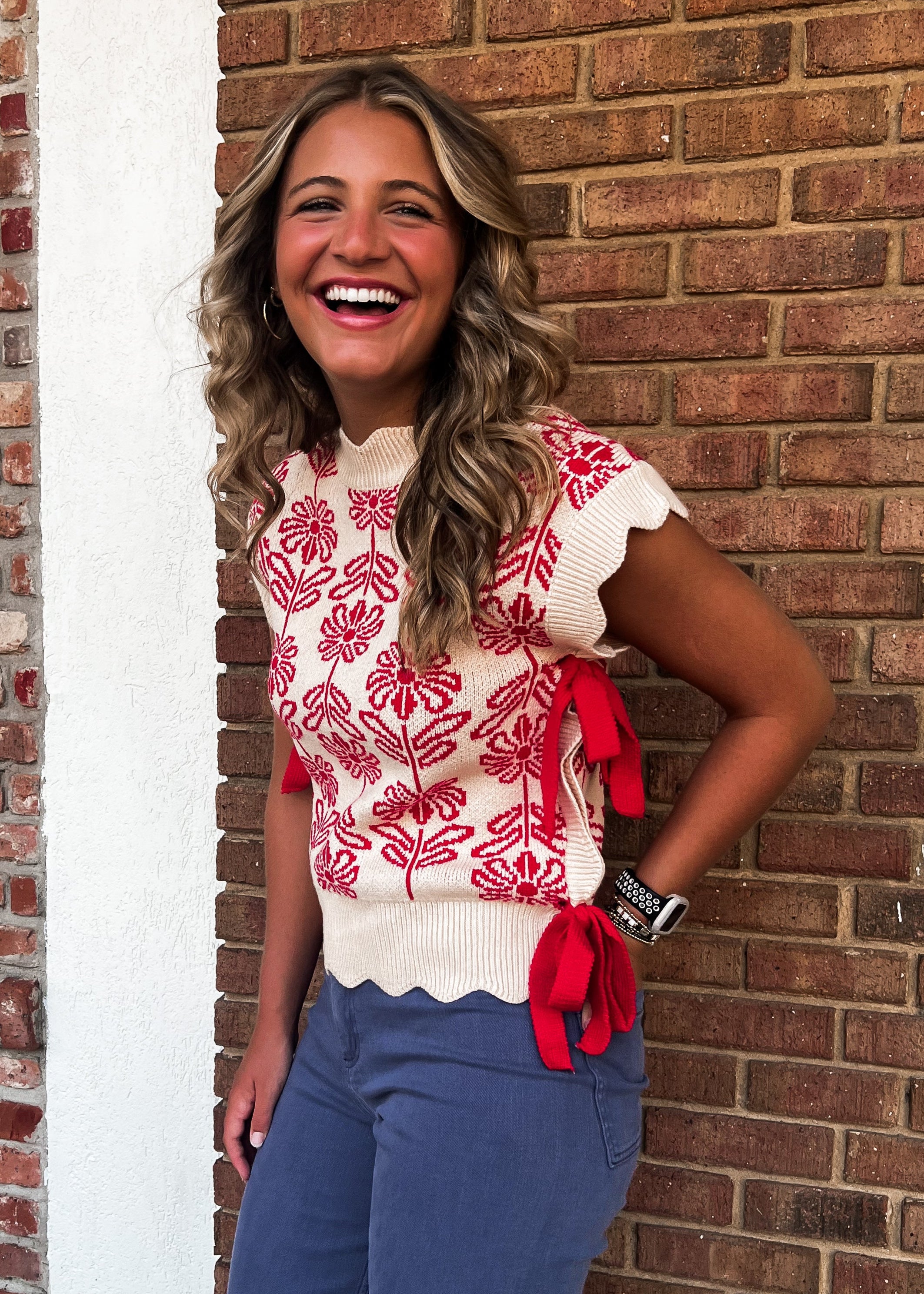 BEST SELLER: Red Scallop Edge Sweater