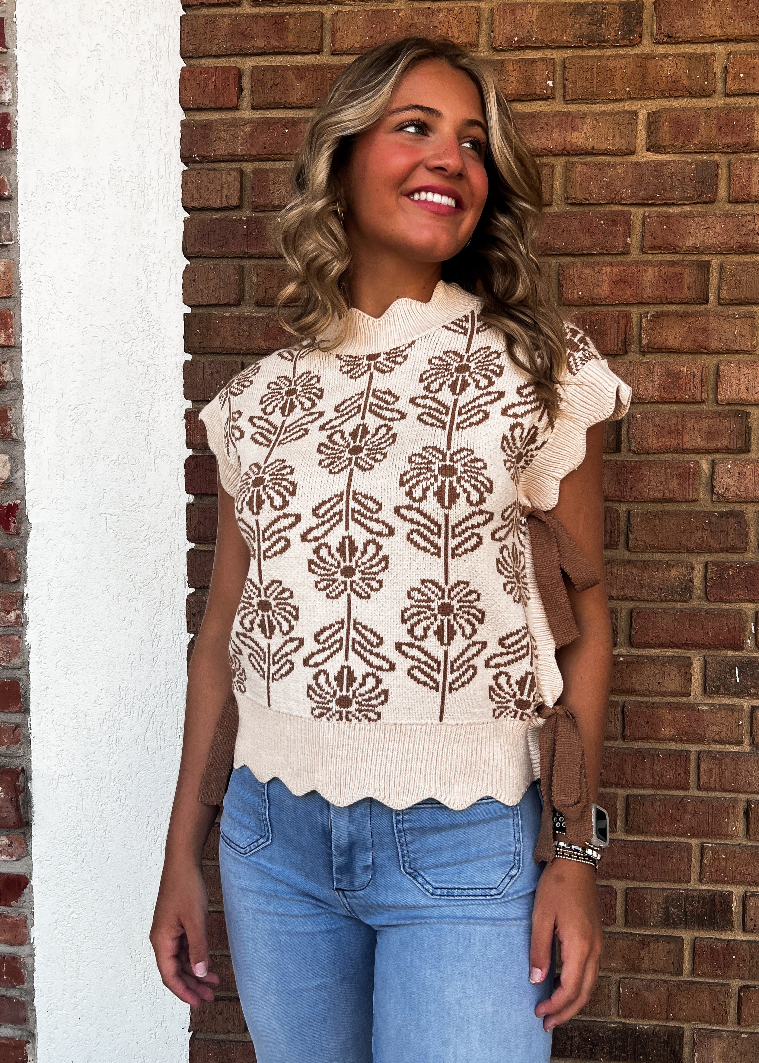 Beige Scallop Edge Sweater