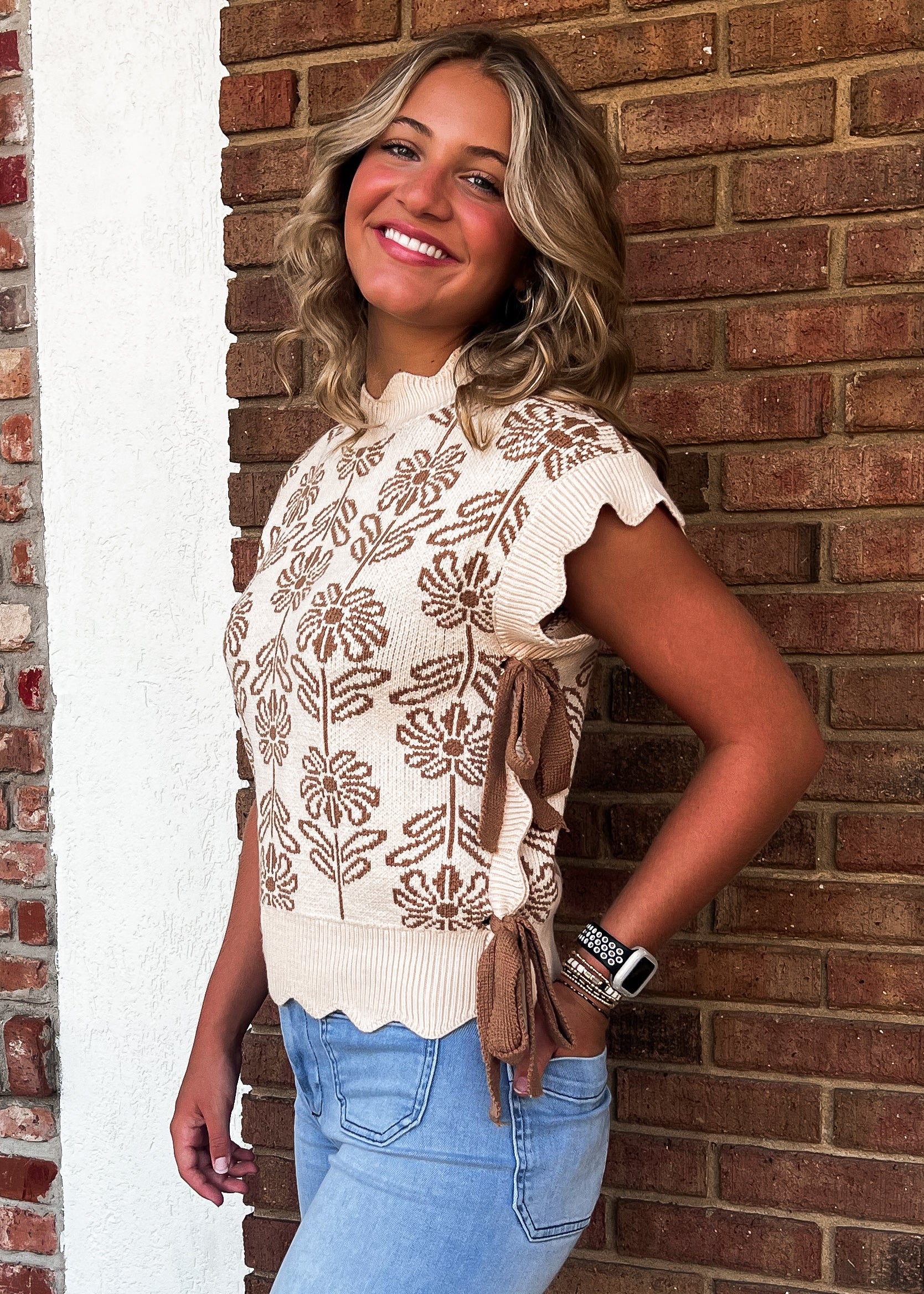 Beige Scallop Edge Sweater