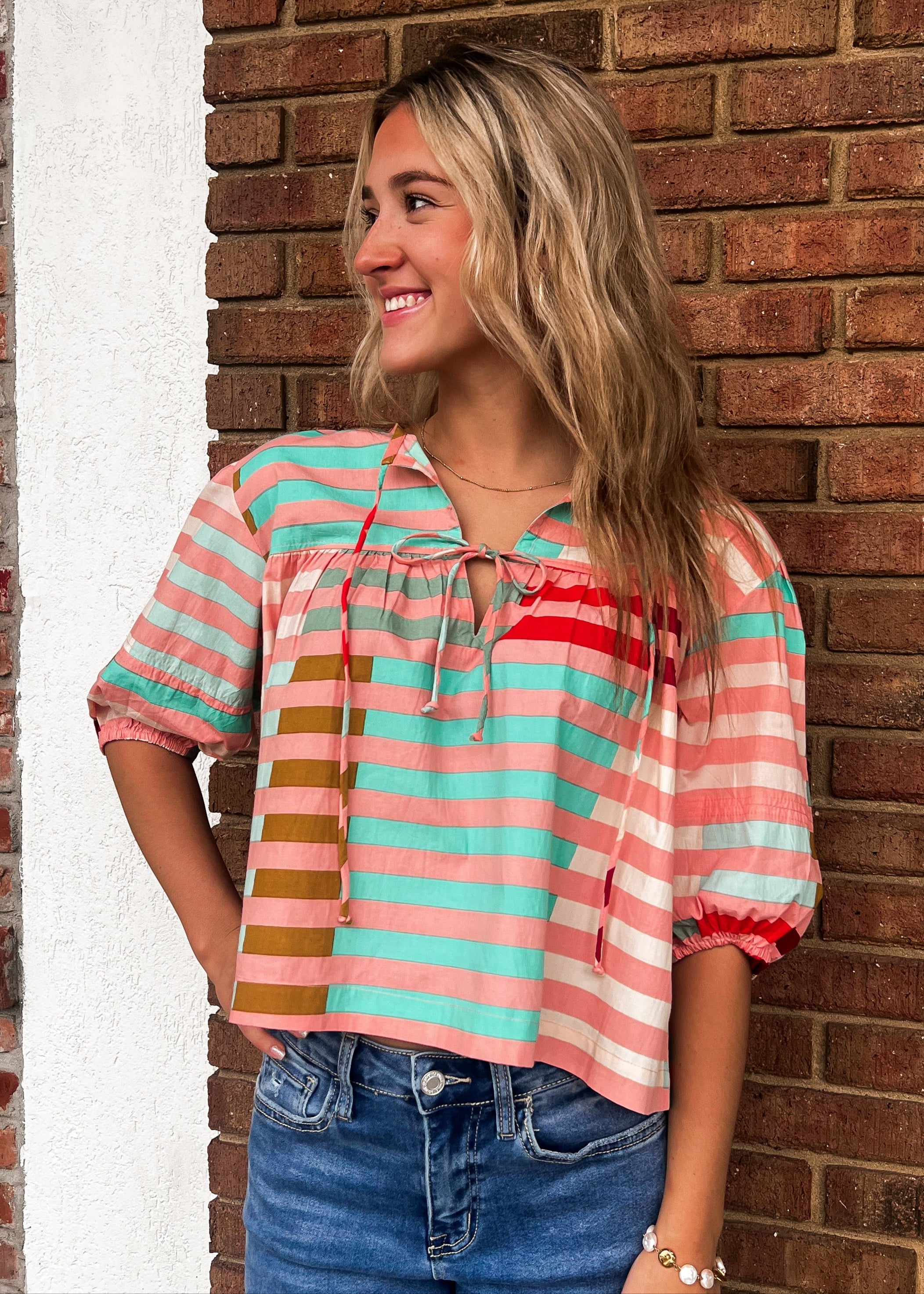 Sunshine Tienda: Apricot Colorful Stripe Mira Top