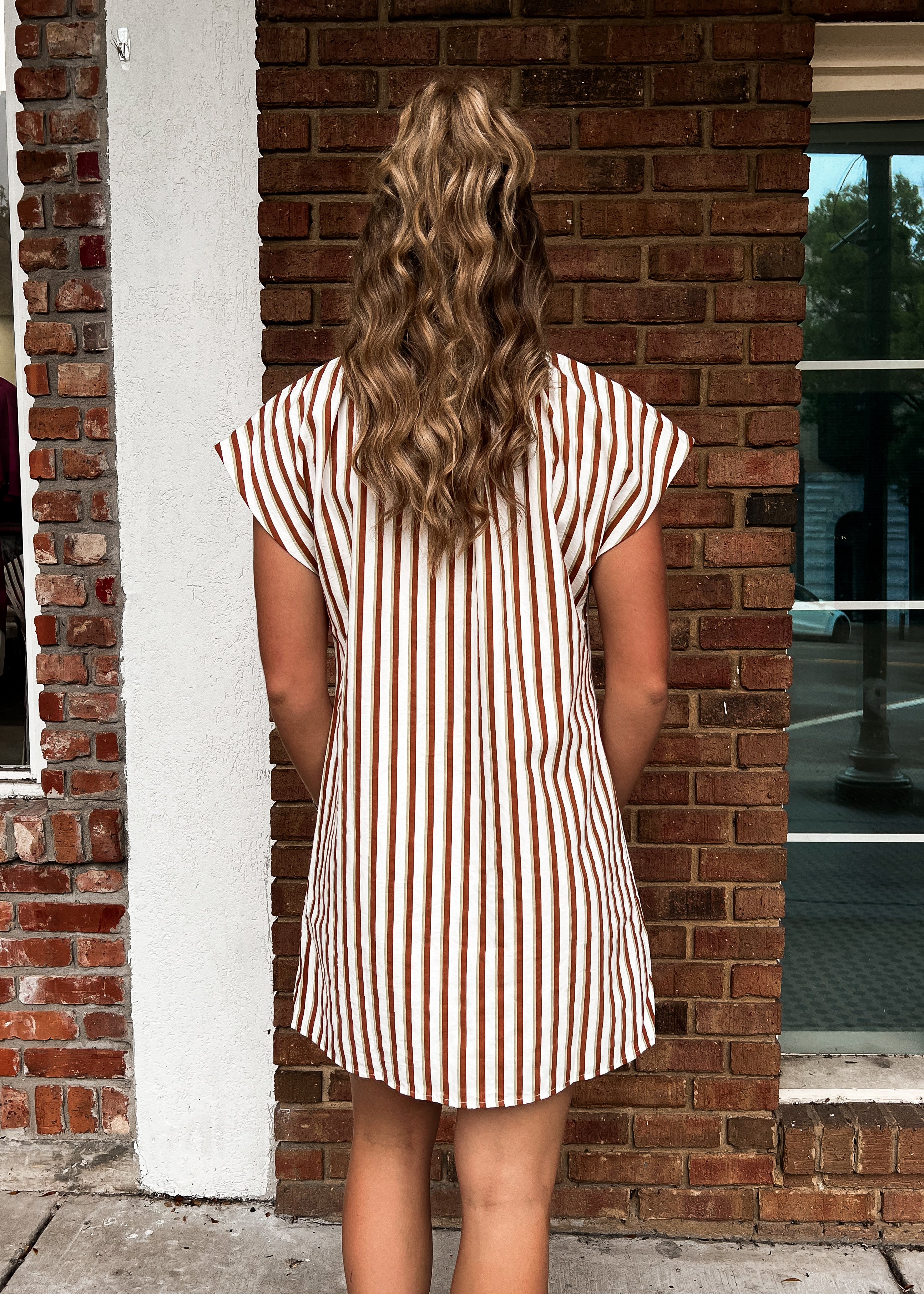 THML: Ruffle Neck Stripe Button Dress