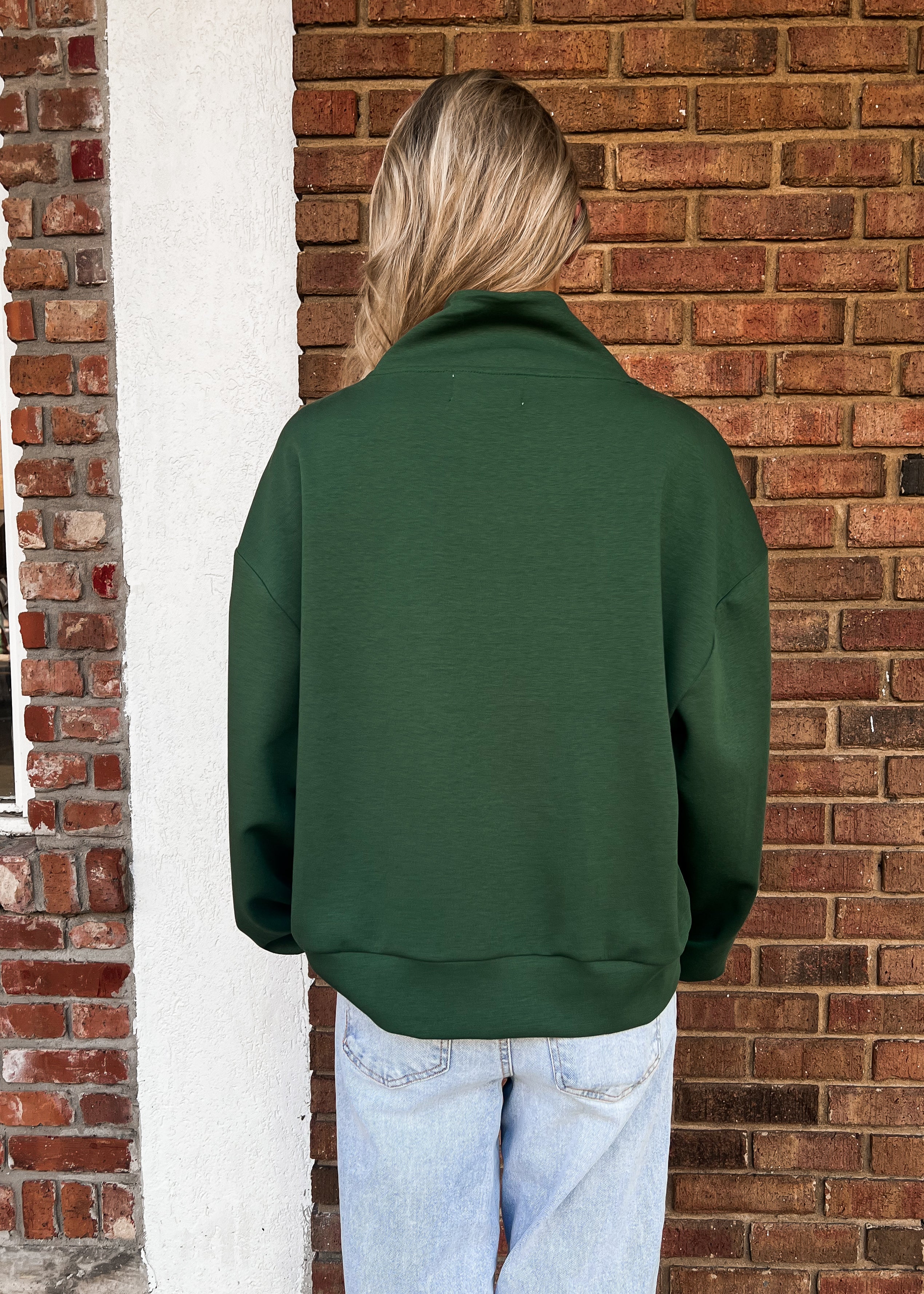 Laura Half Zip Scuba Pullover - Dark Green
