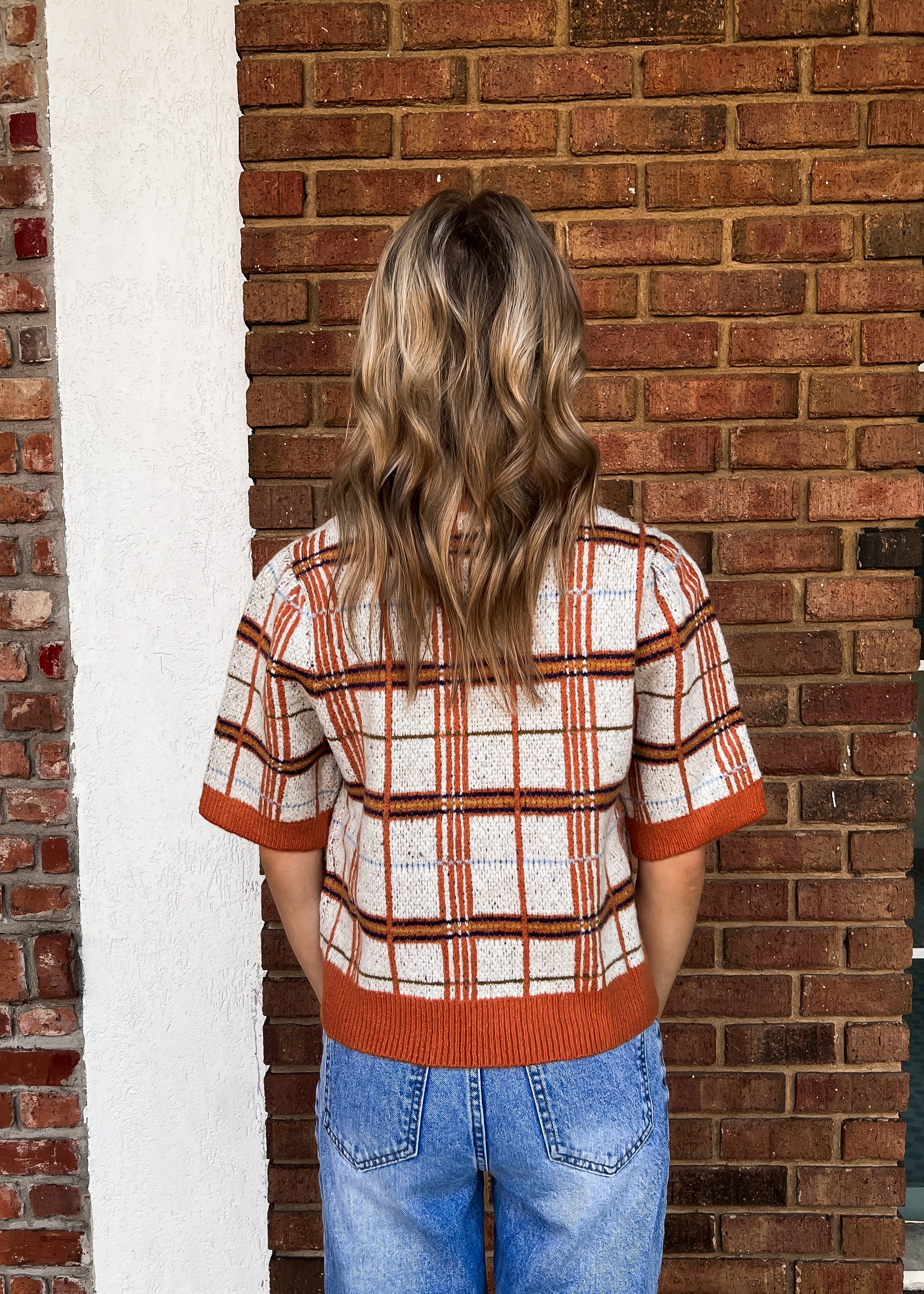 THML: Plaid Half Sleeve Knit Top