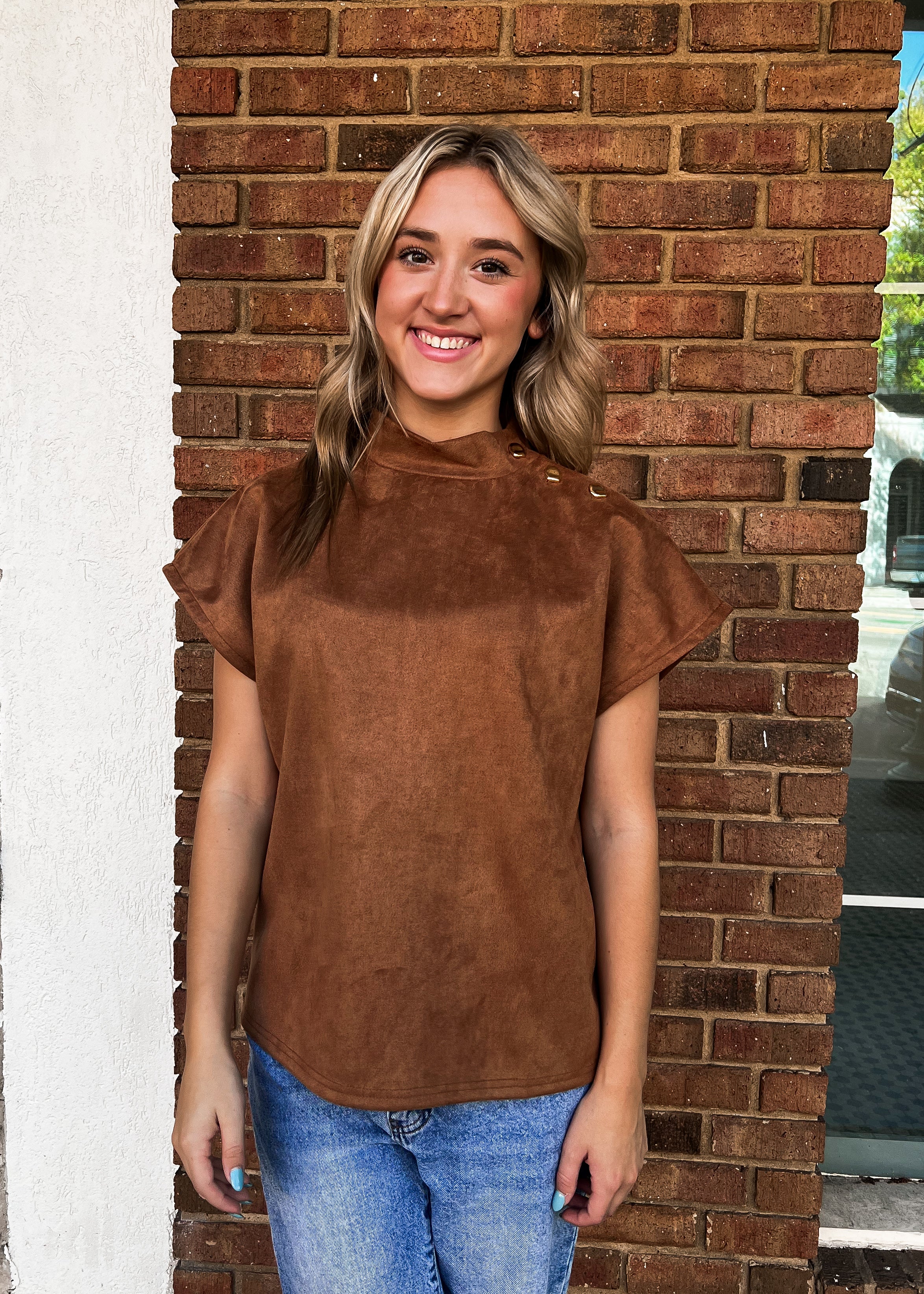 THML: Short Sleeve Suede Top