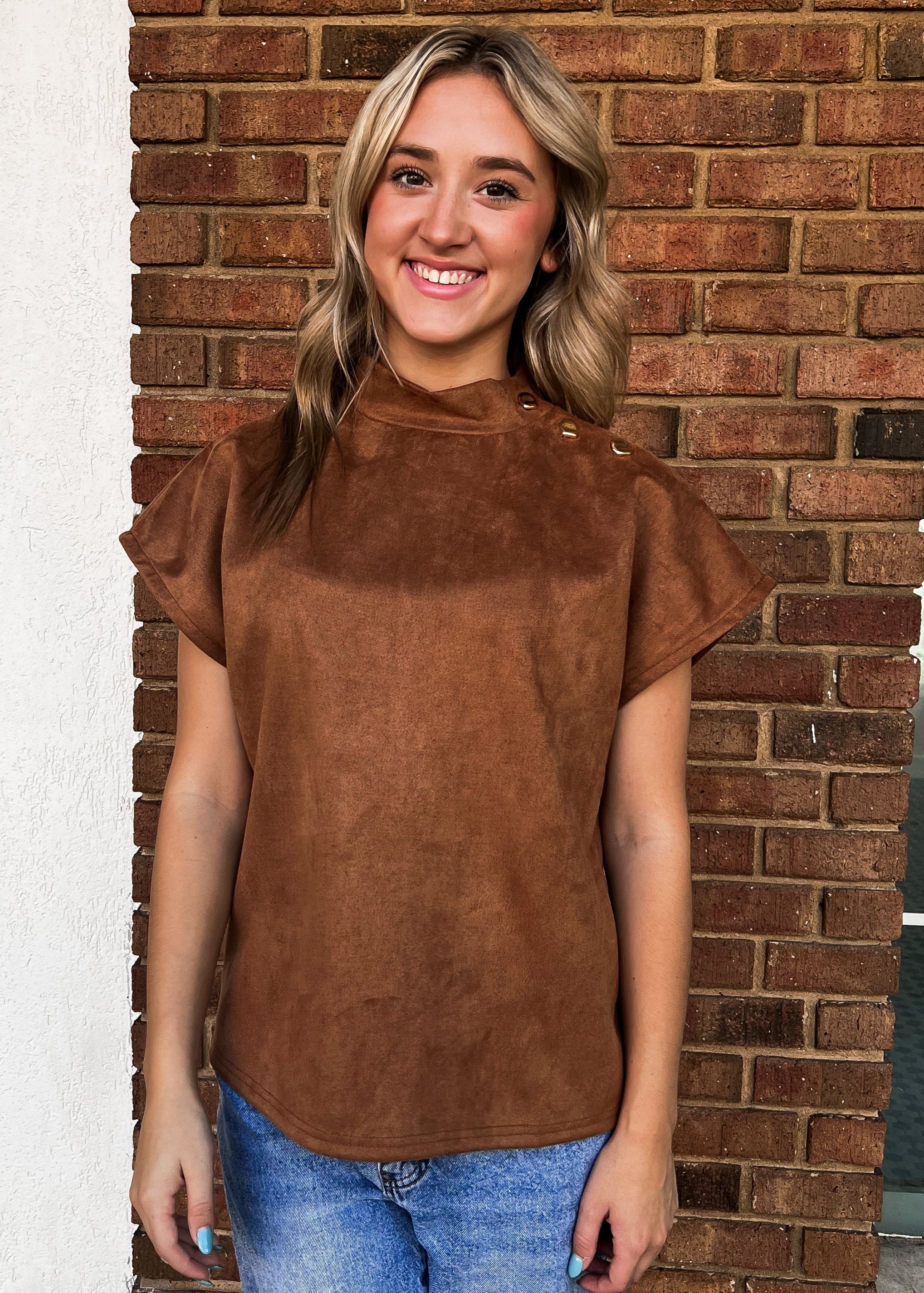 THML: Short Sleeve Suede Top