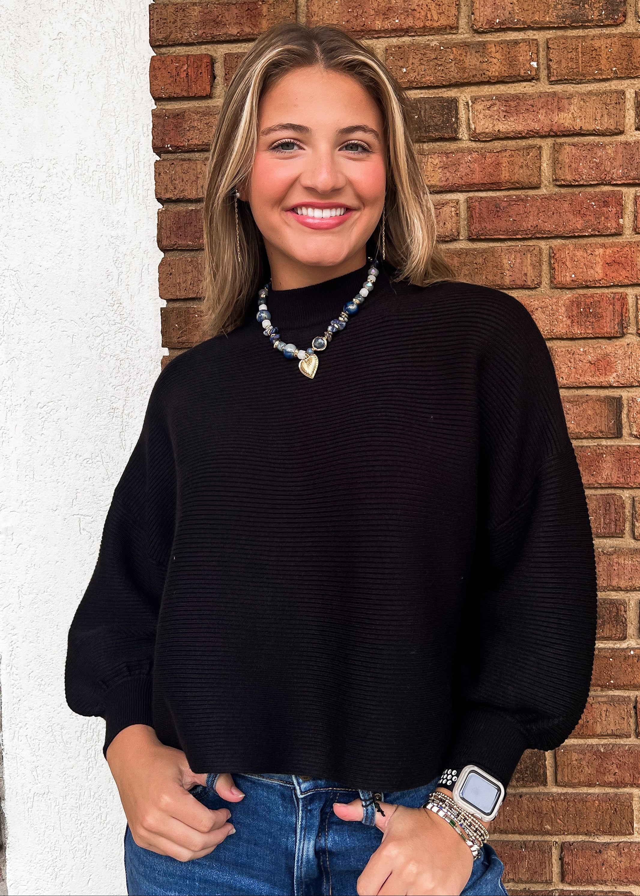 Sara Balloon Sleeve Sweater - Black