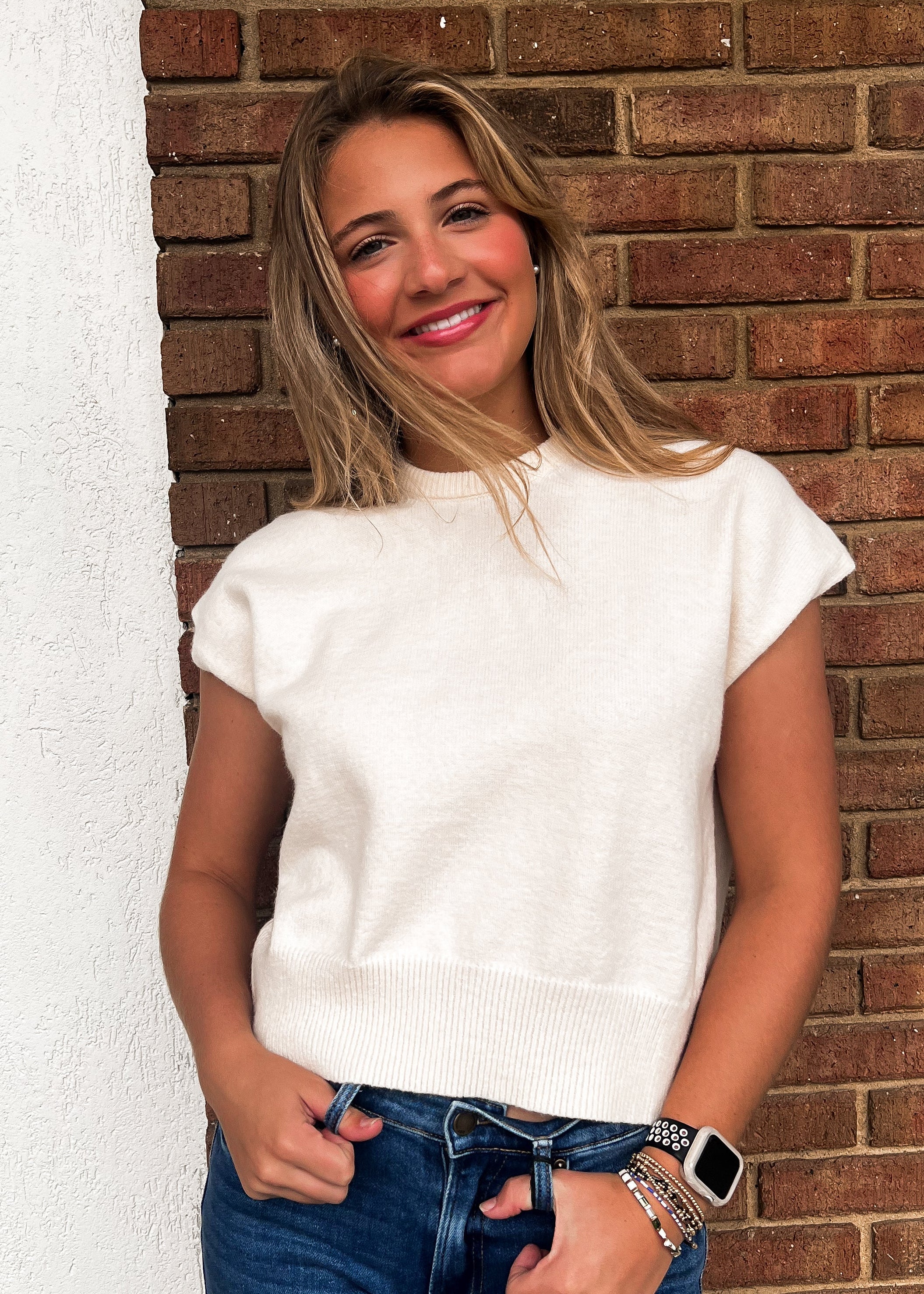 Sallie Cap Sleeve Sweater - Cream