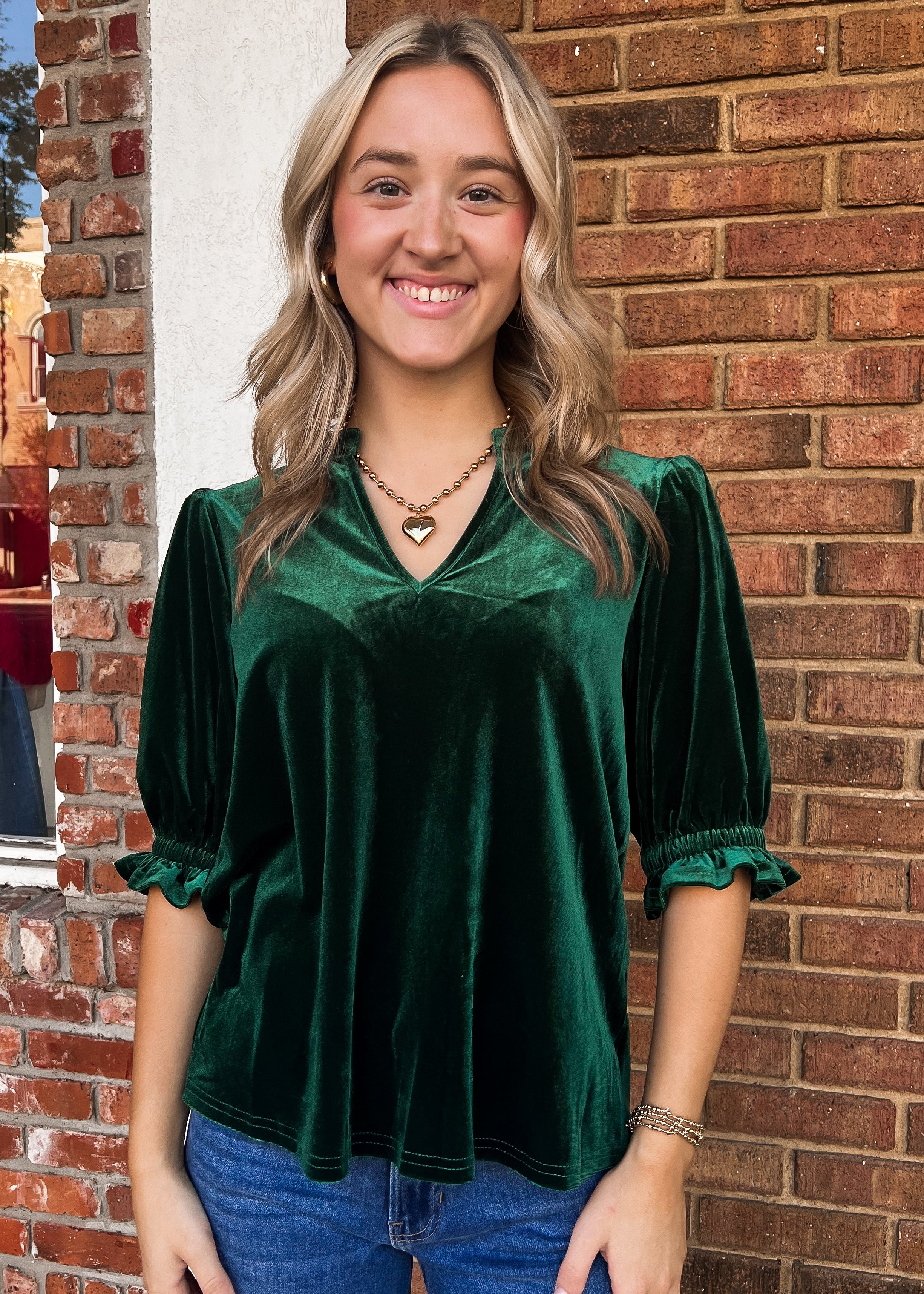 Valli Velvet V Neck Top