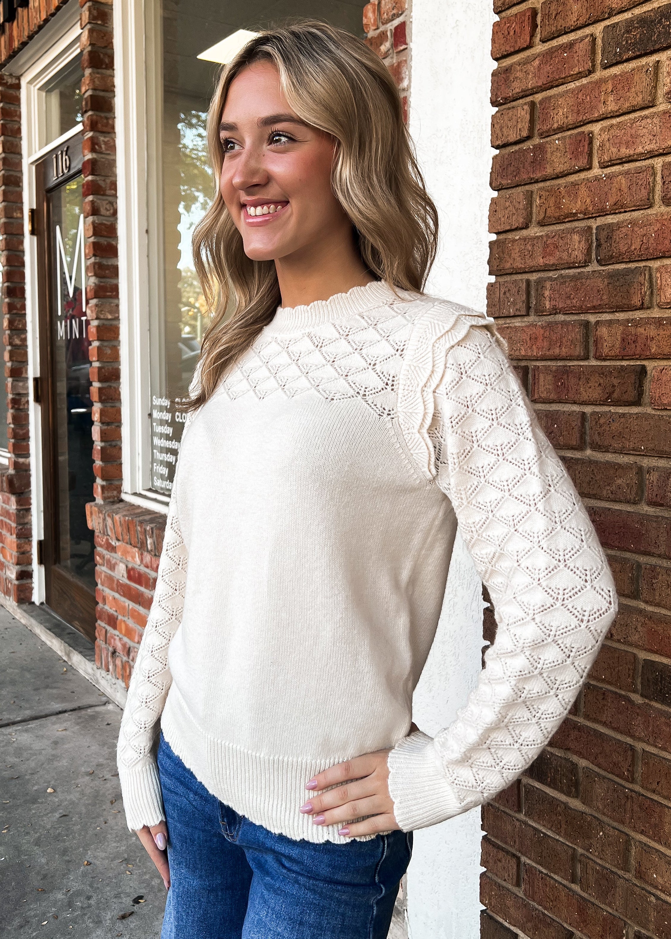 Isla Long Sleeve Cream Sweater