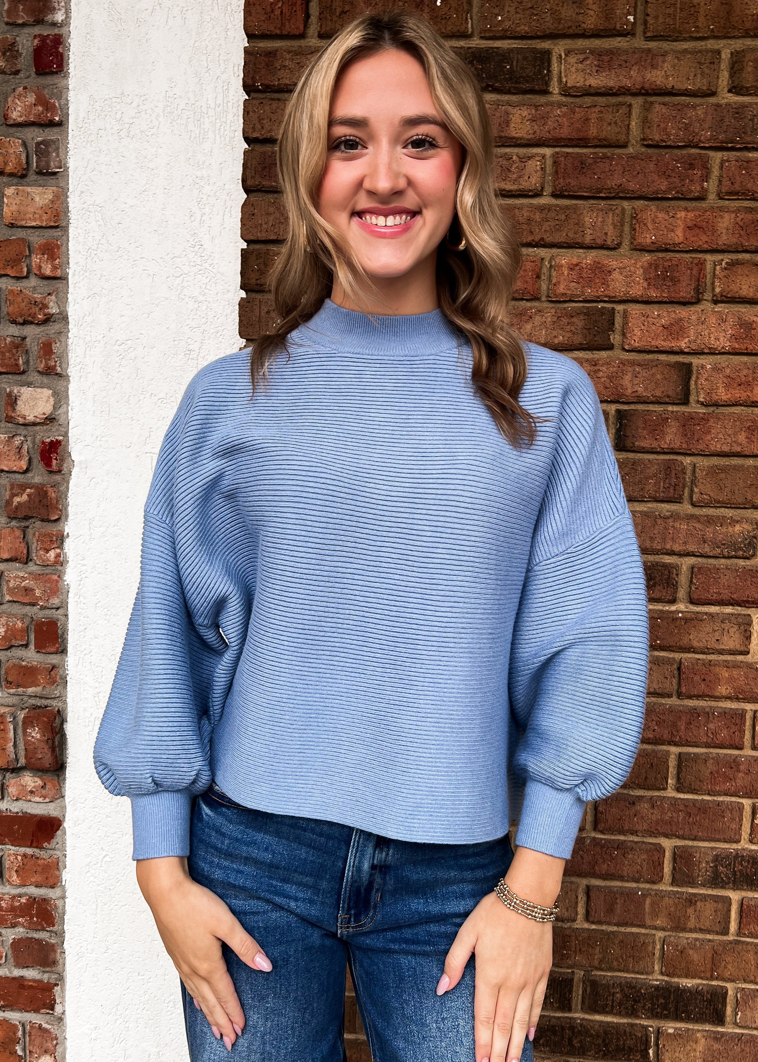 Sara Balloon Sleeve Sweater - Blue