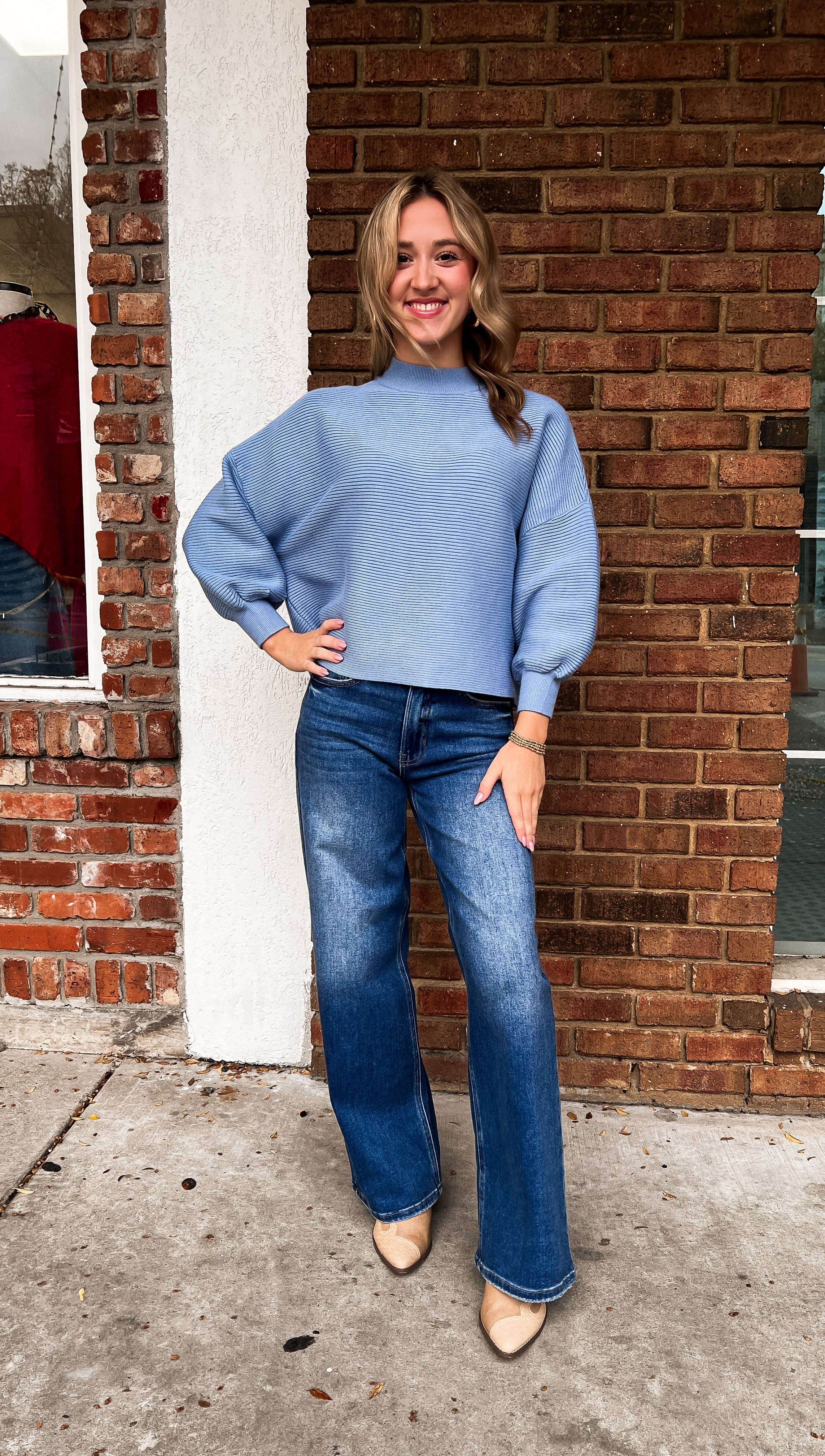 Sara Balloon Sleeve Sweater - Blue