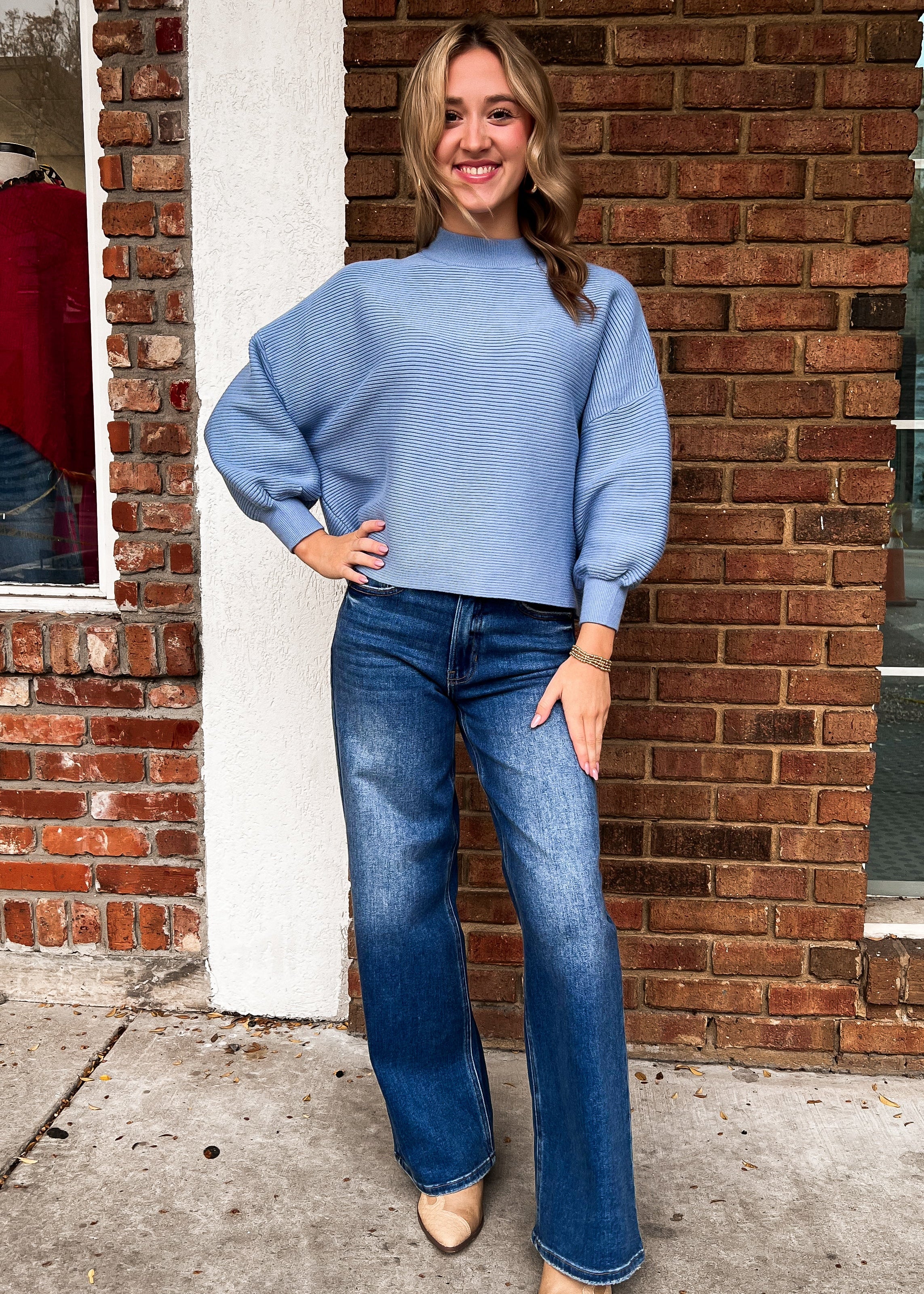 Sara Balloon Sleeve Sweater - Blue