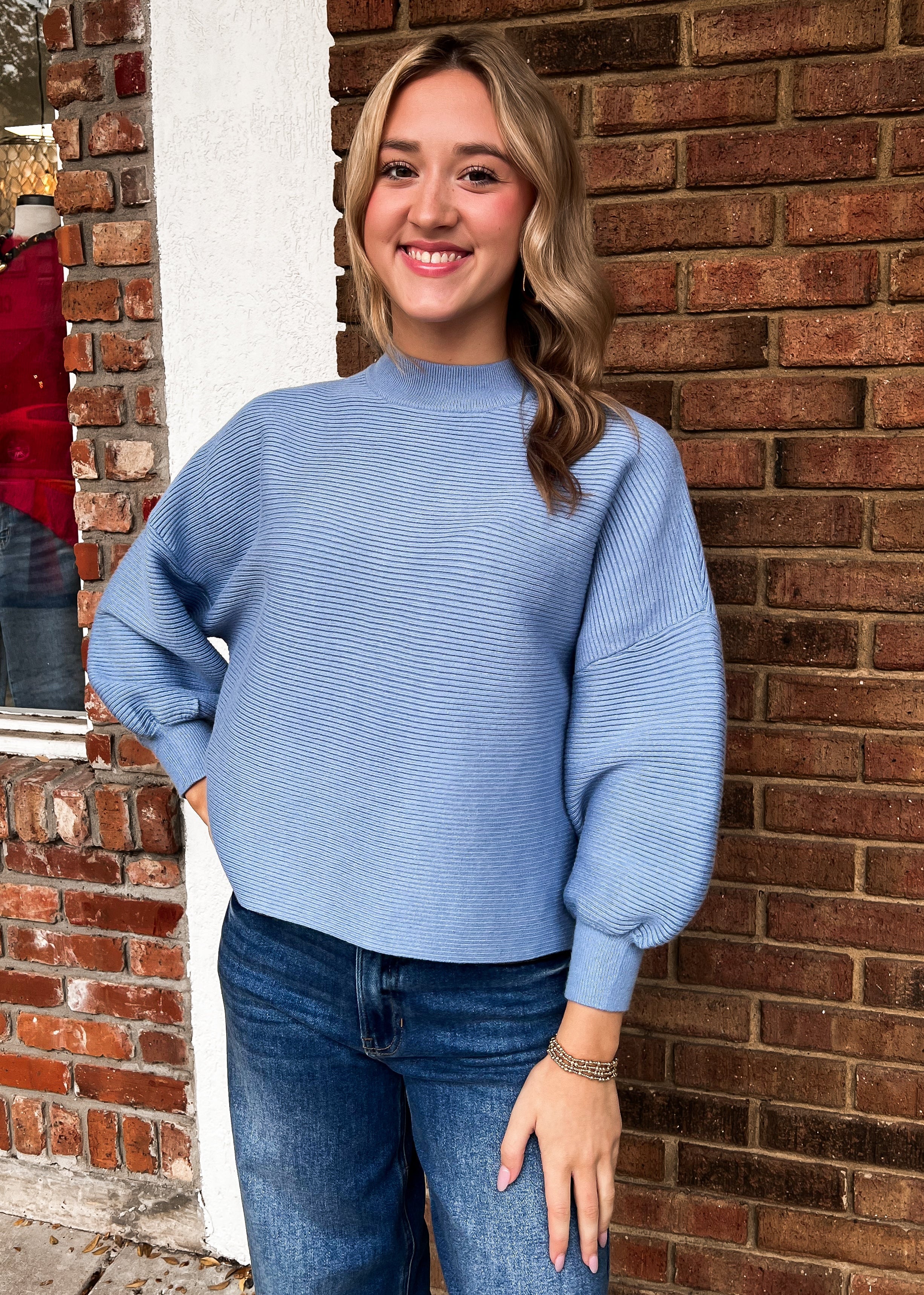 Sara Balloon Sleeve Sweater - Blue