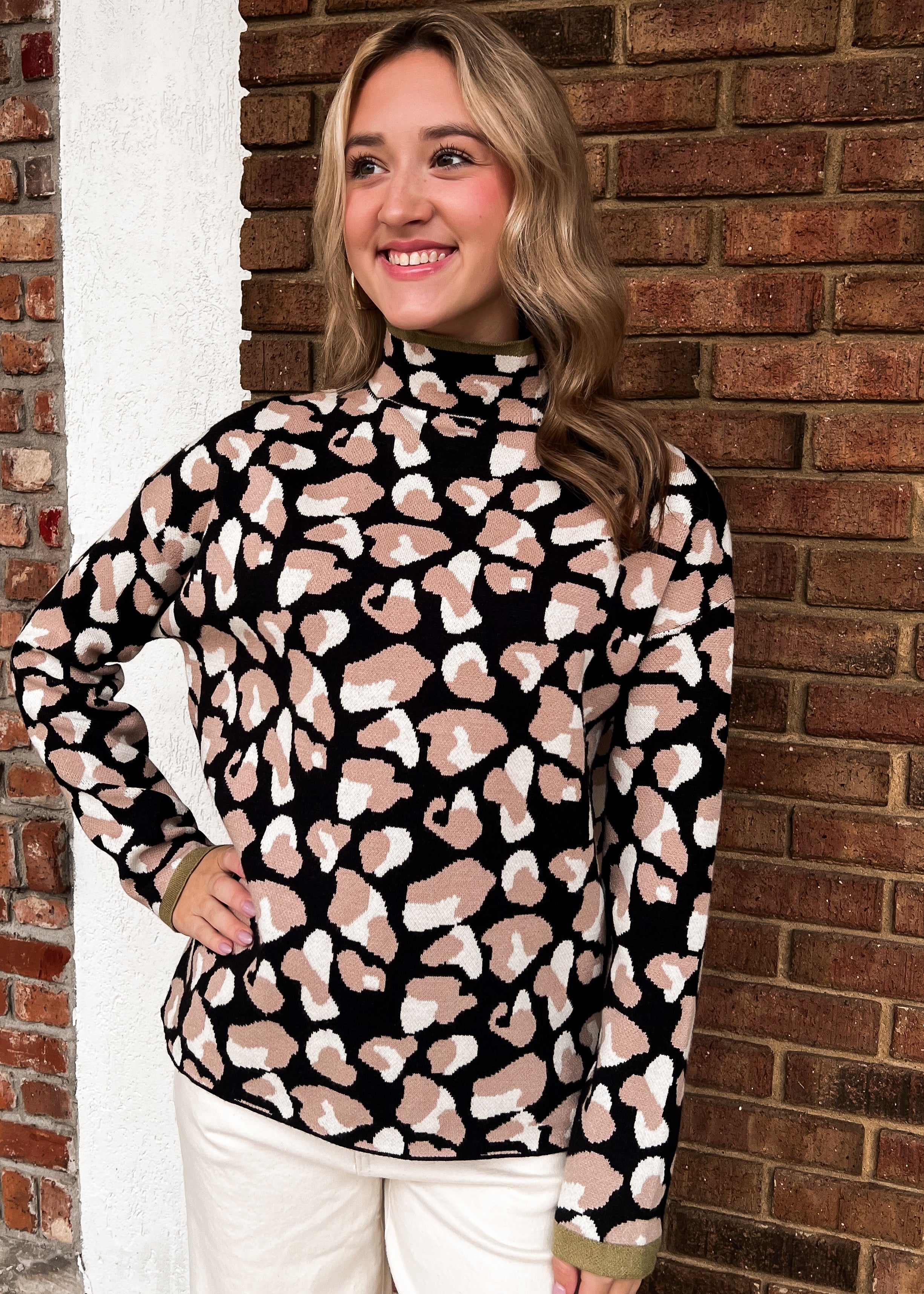 THML: Winni Leopard Mock Neck Sweater