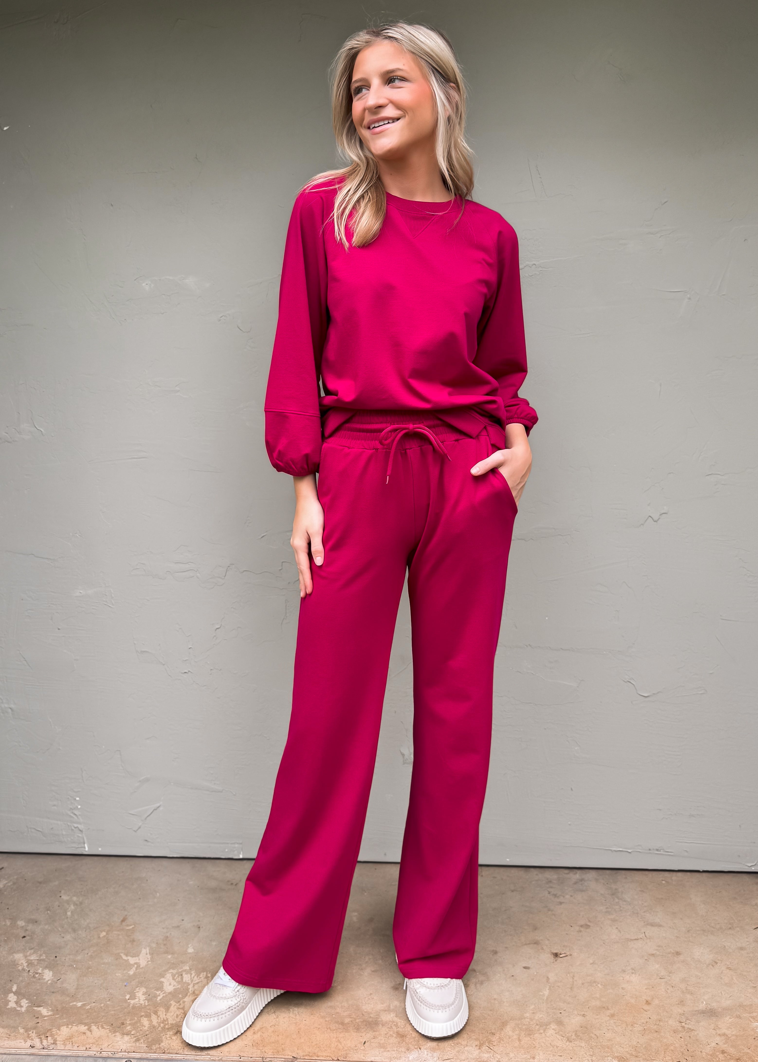 Another Love: Quincy Wide Leg Pants, Ruby Pink