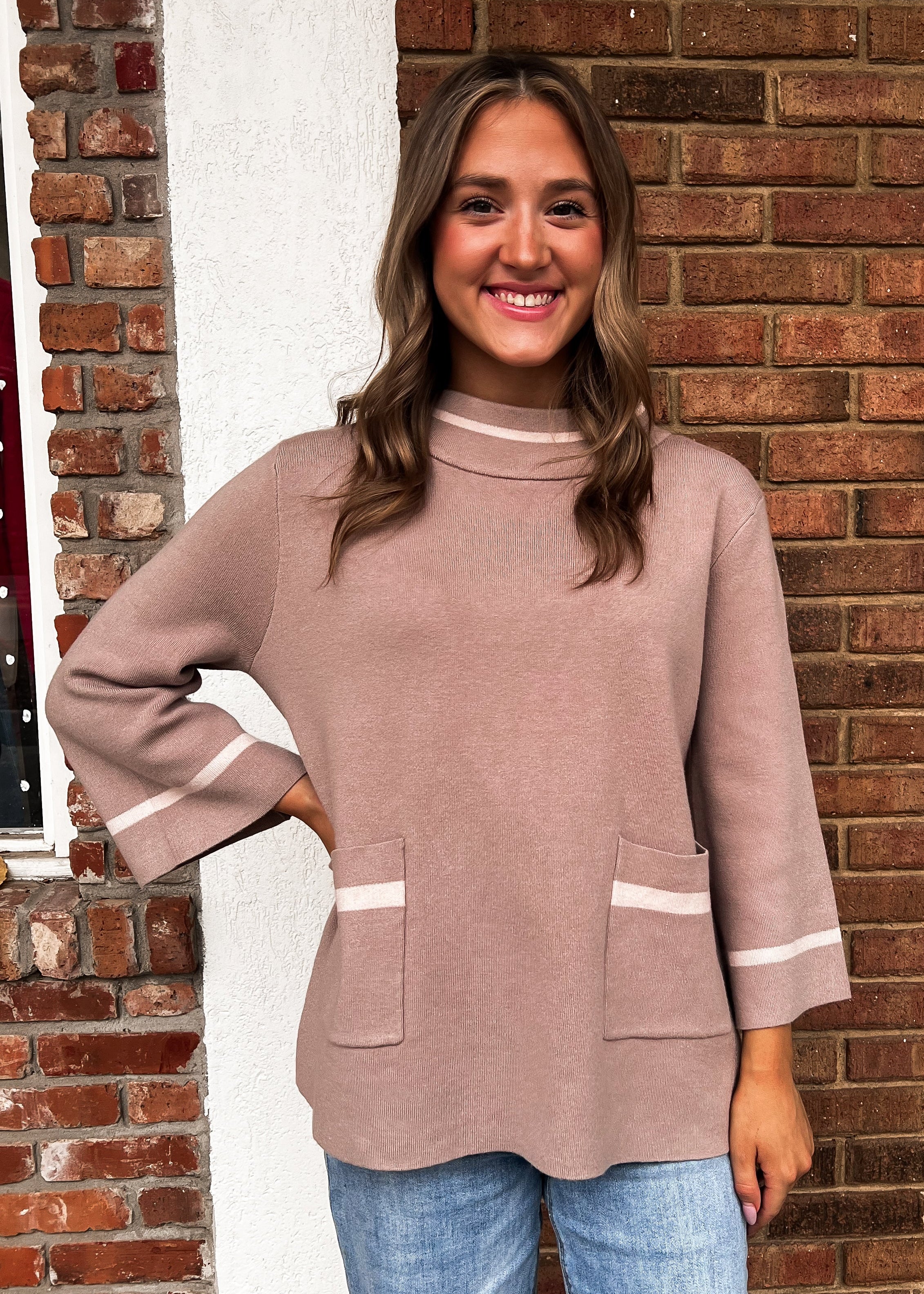 NEW COLOR: Mock Neck Sweater, Taupe