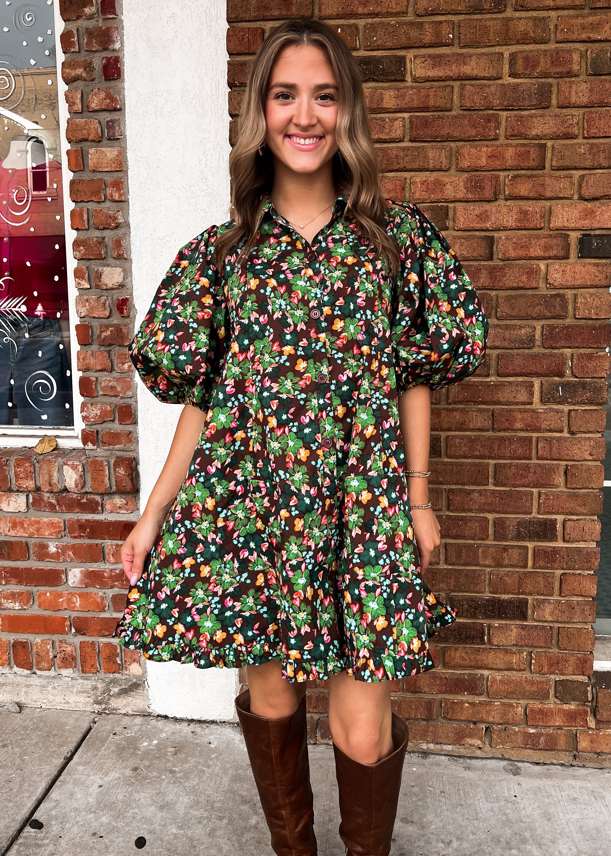 Karlie: Brecken Brown Ruffle Dress Medium