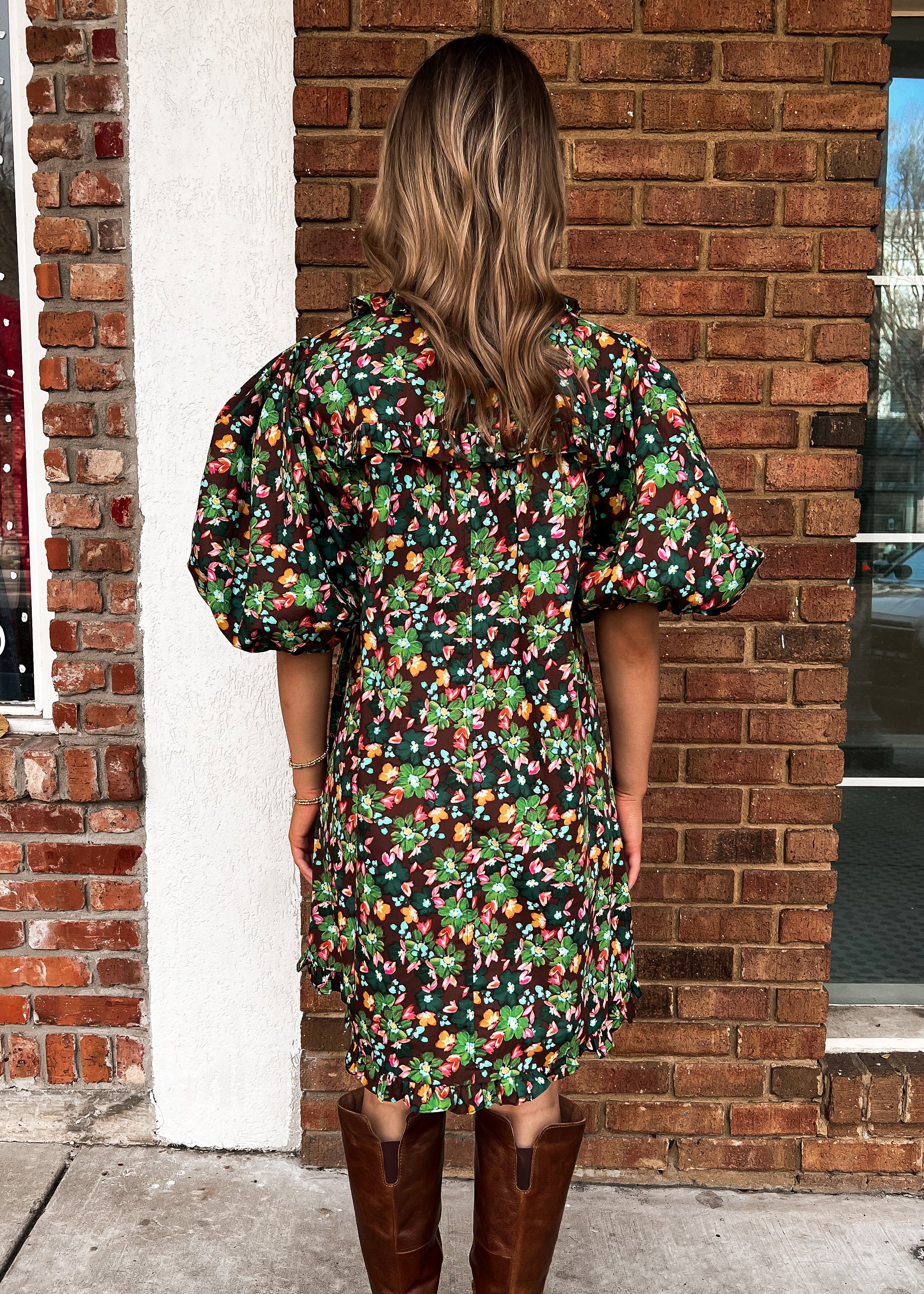 Karlie: Brecken Brown Ruffle Dress