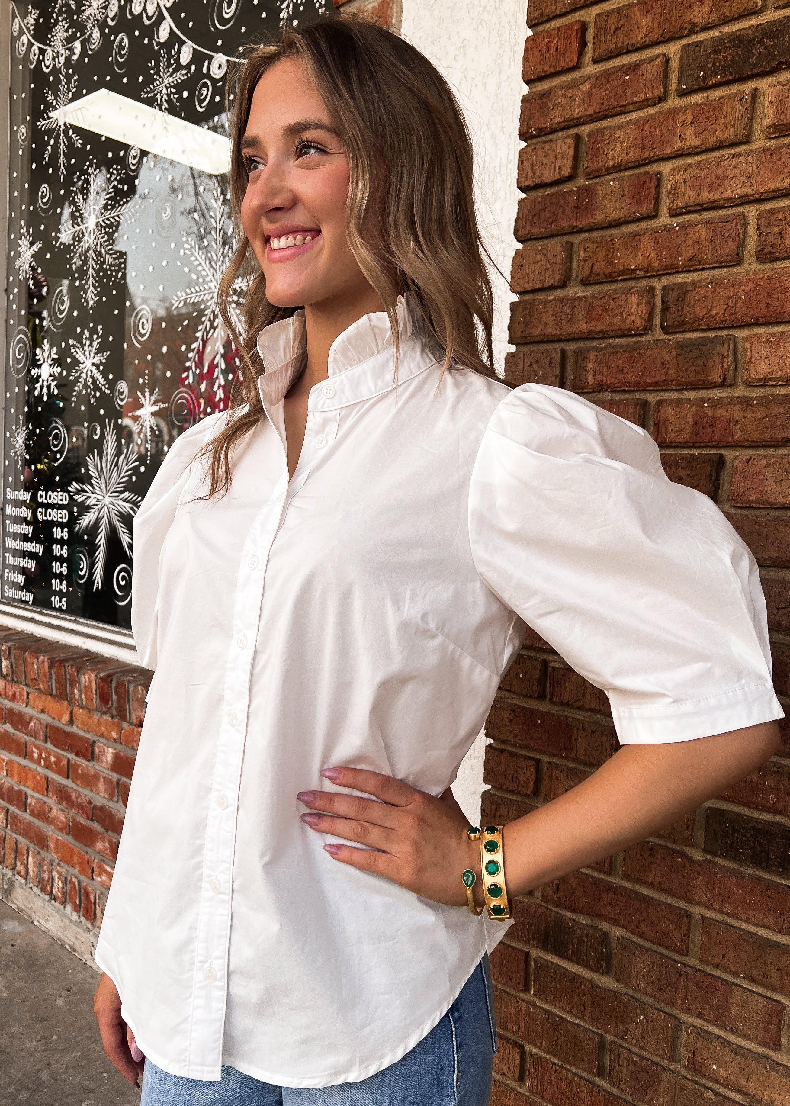 Karlie: White Ruffle Neck Poplin Top