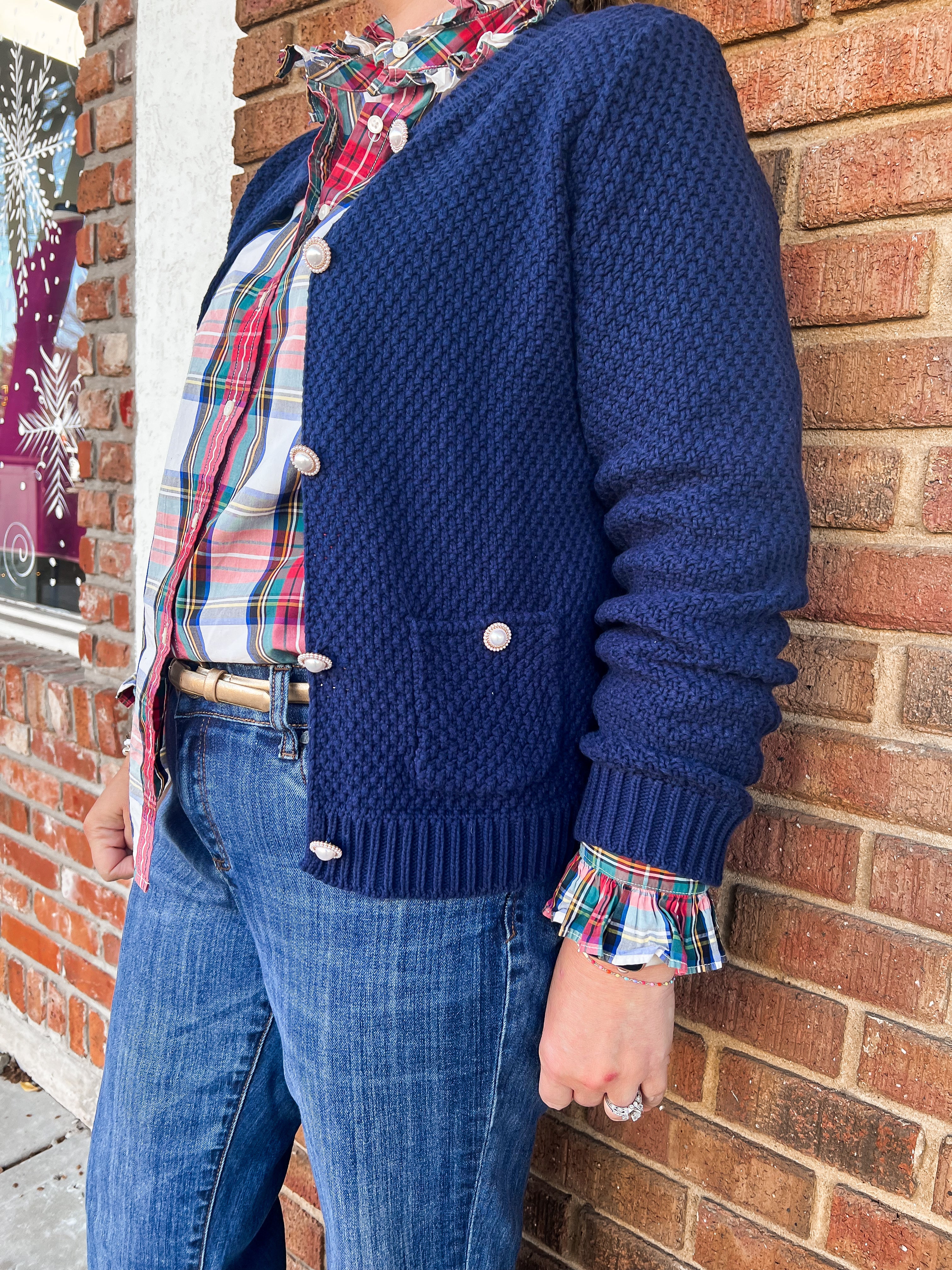 Callie Navy Pearl Button Cardigan