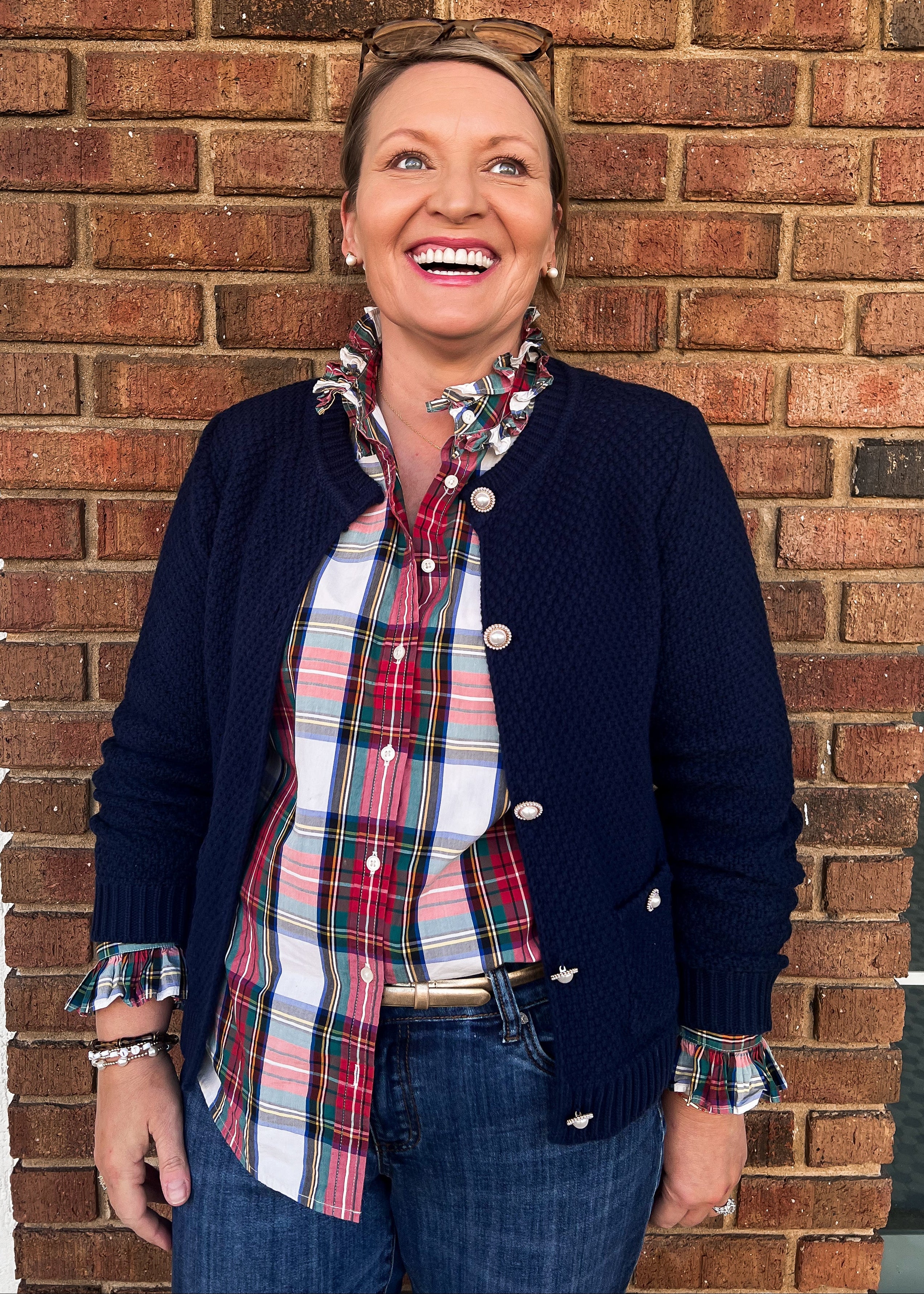 Callie Navy Pearl Button Cardigan