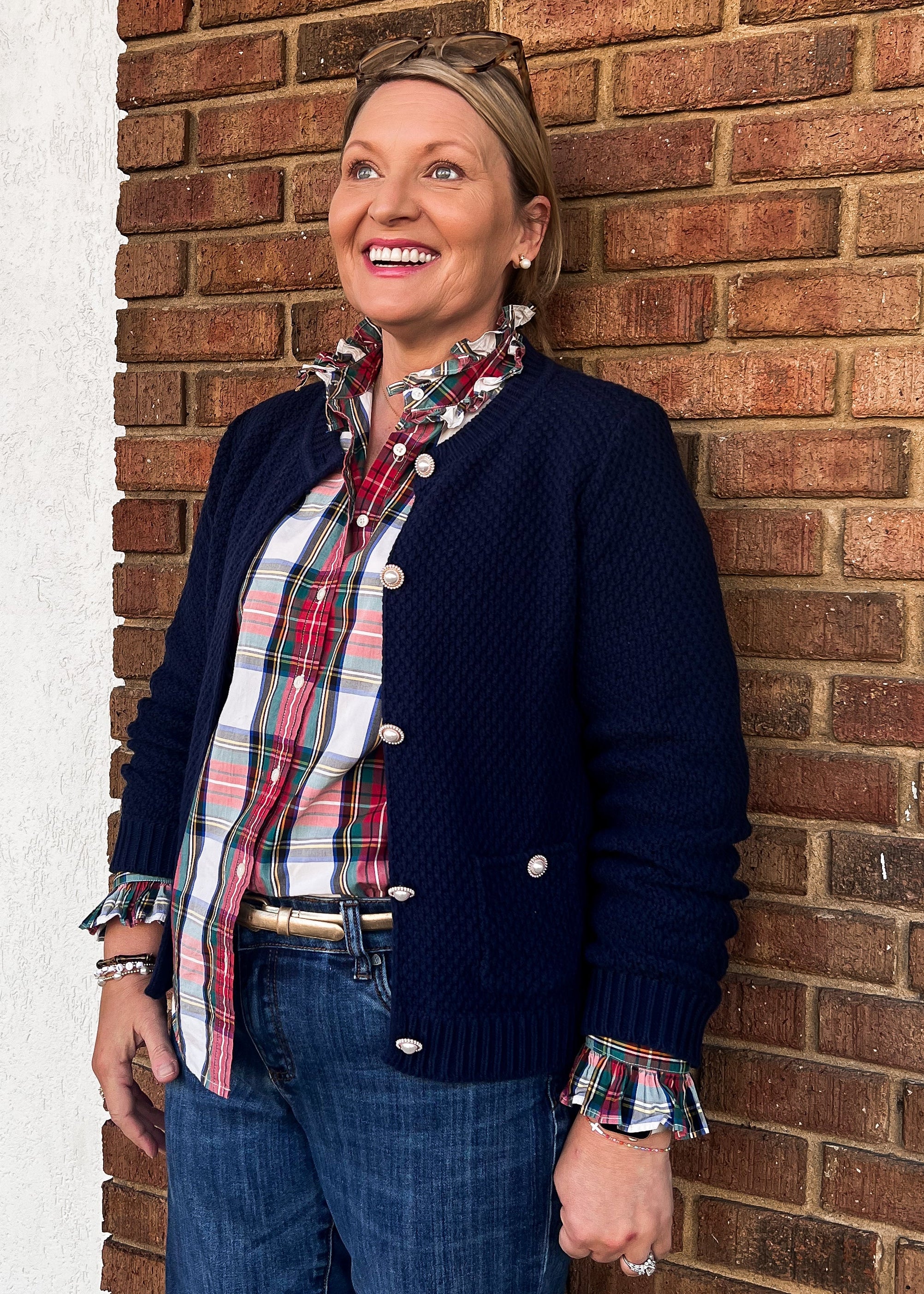 Callie Navy Pearl Button Cardigan