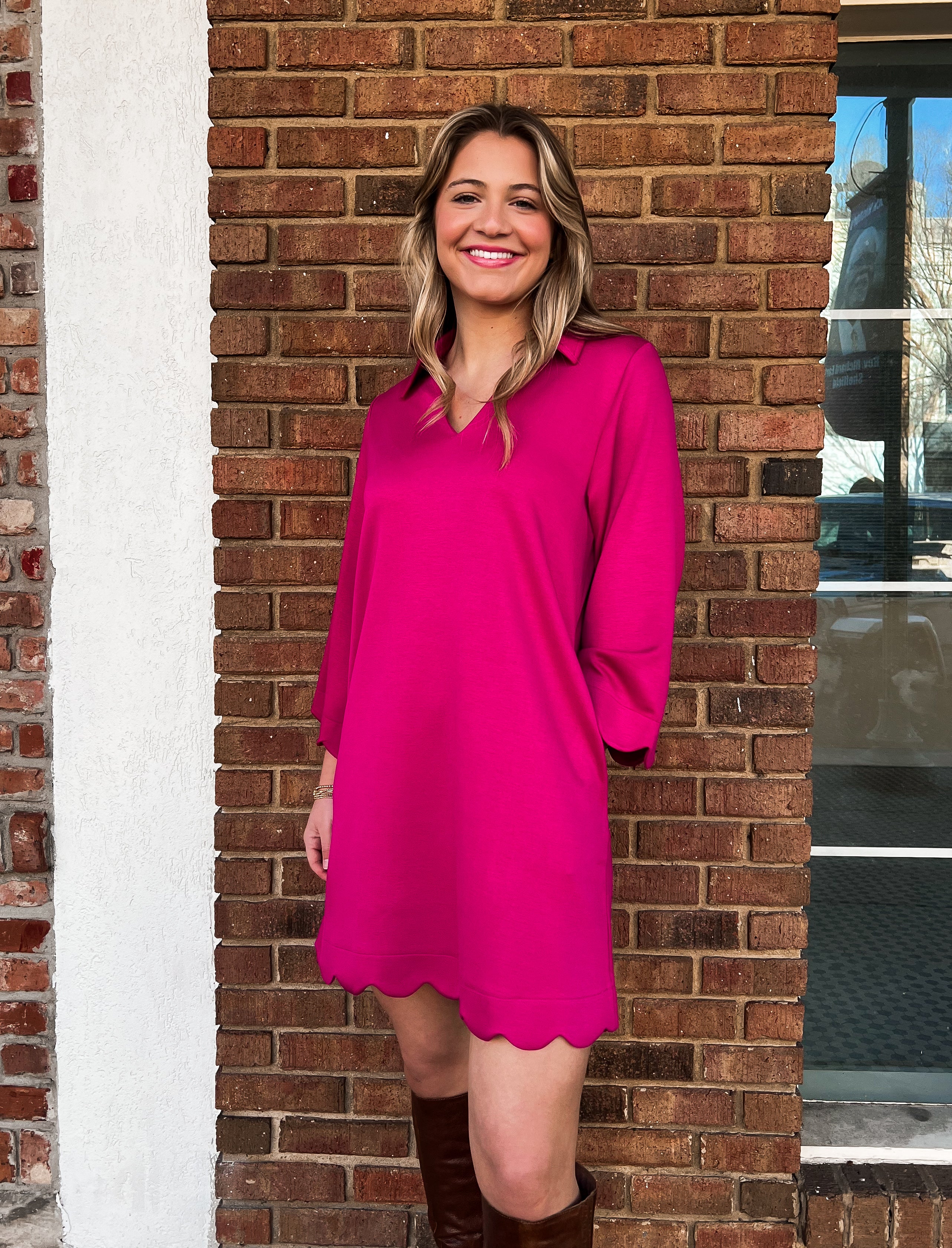 long sleeve scallop dress Hannah Pink Scallop Dress Large