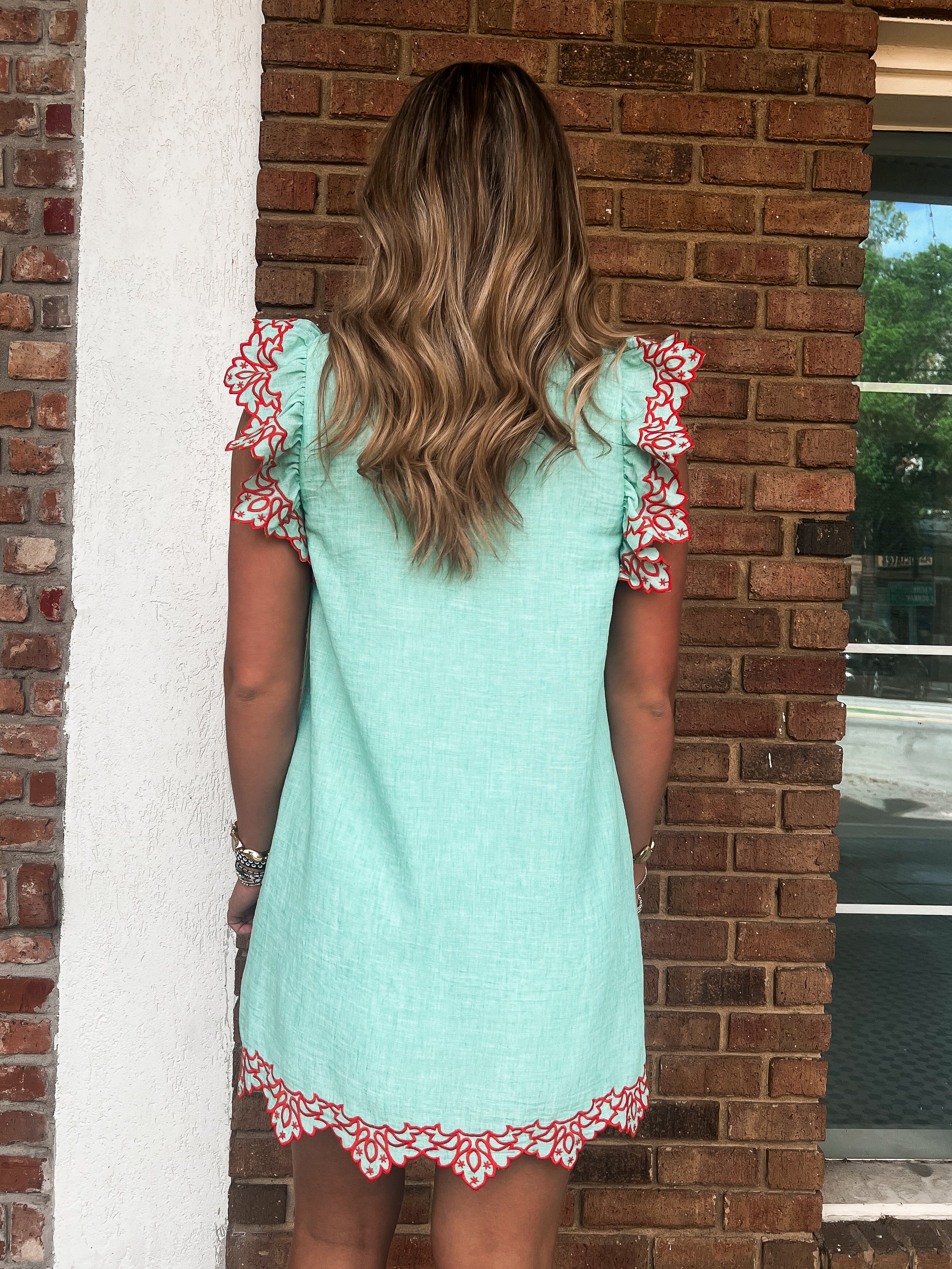 THML: Flutter Sleeve Embroidery Dress