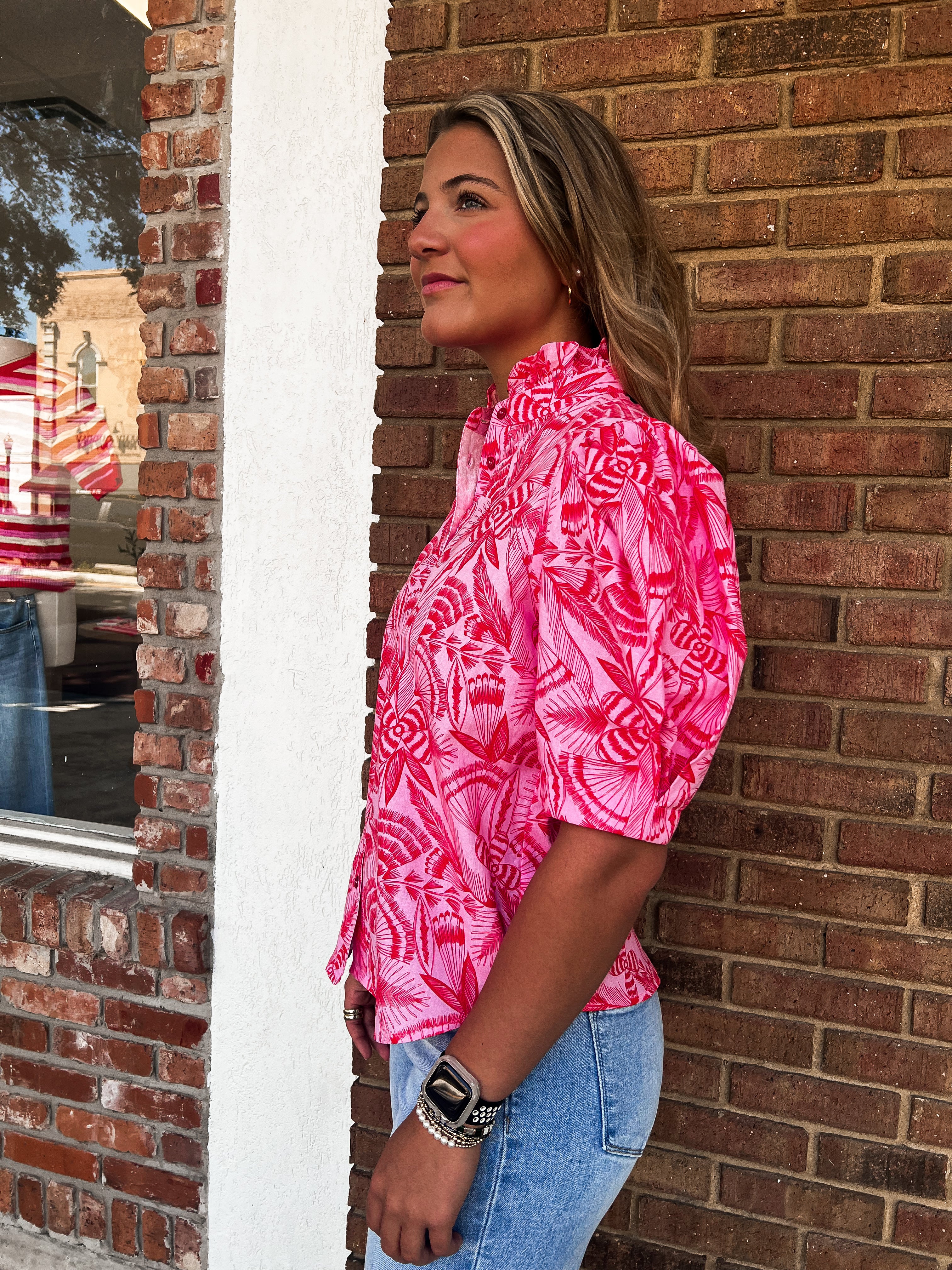 Karlie: Tropical Linen Button Top