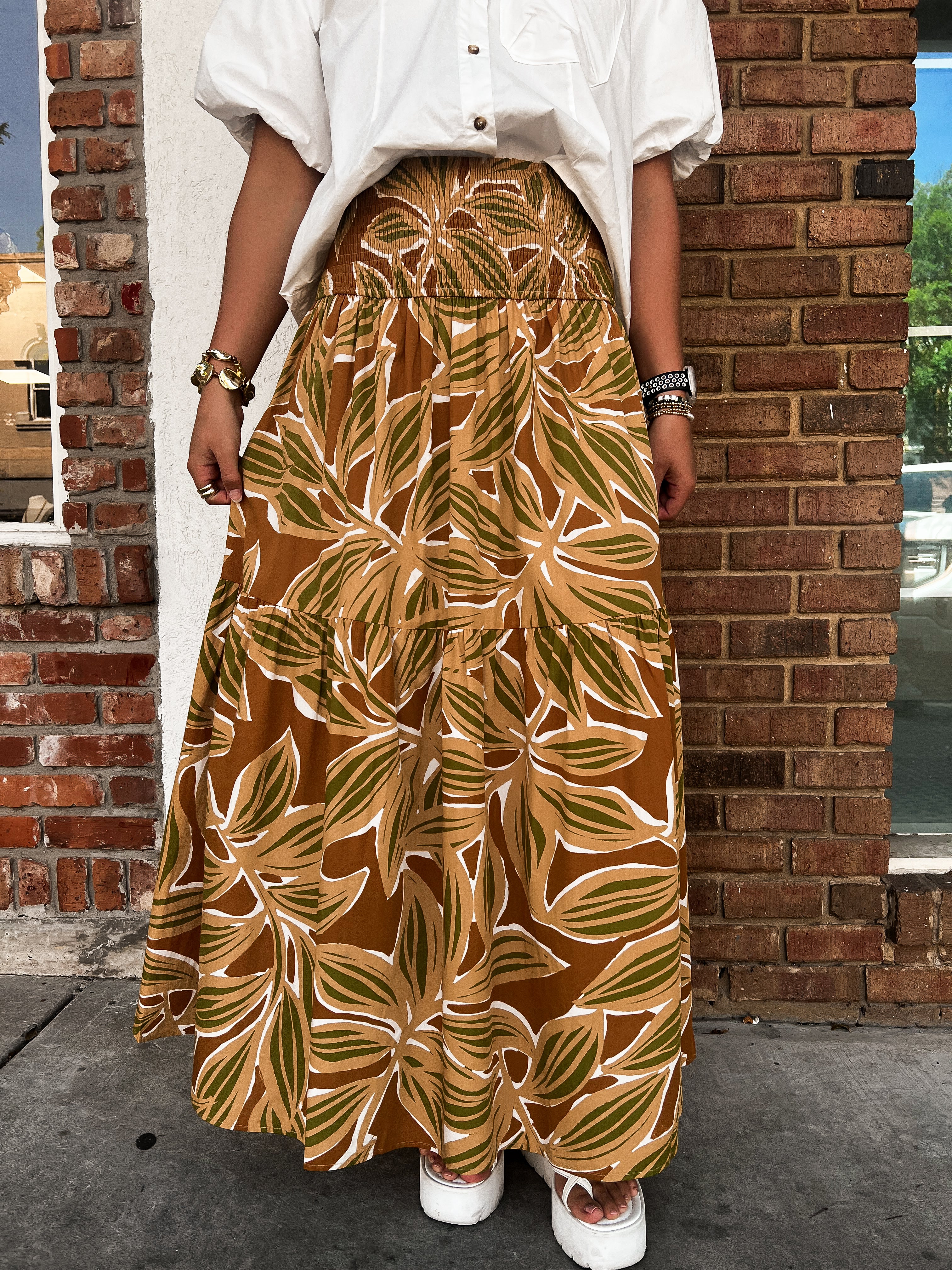 Karlie: Desert Palm Smock Tier Skirt